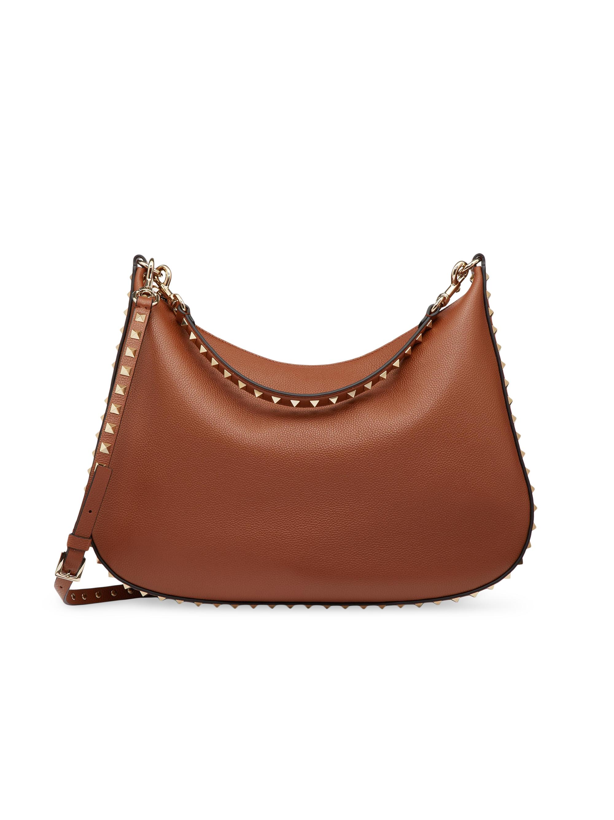 Valentino Garavani Women's Rockstud Hobo Bag in Grainy Calfskin - Saddle Brown