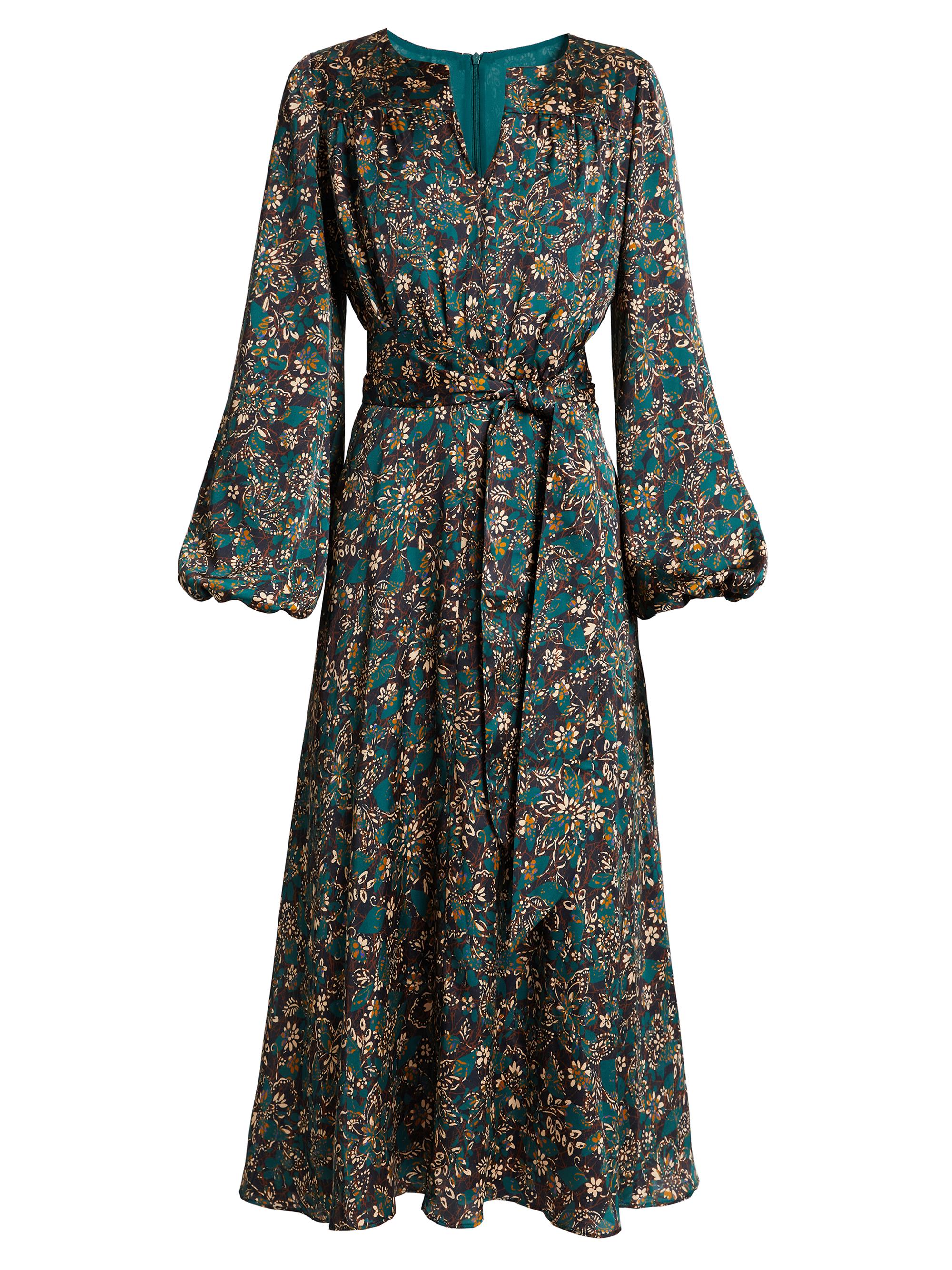 Santorelli Women's Floral Satin Midi Dress - Pine