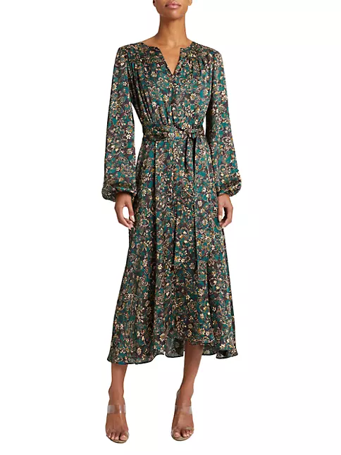 Shop Santorelli Floral Satin Midi Dress | Saks Fifth Avenue