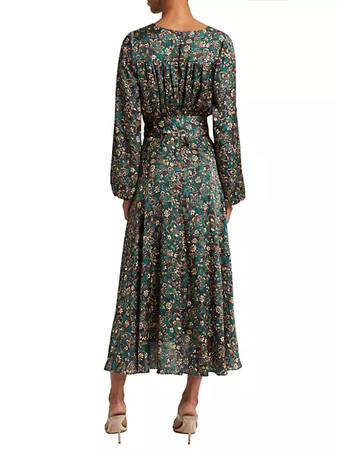 Shop Santorelli Floral Satin Midi Dress | Saks Fifth Avenue