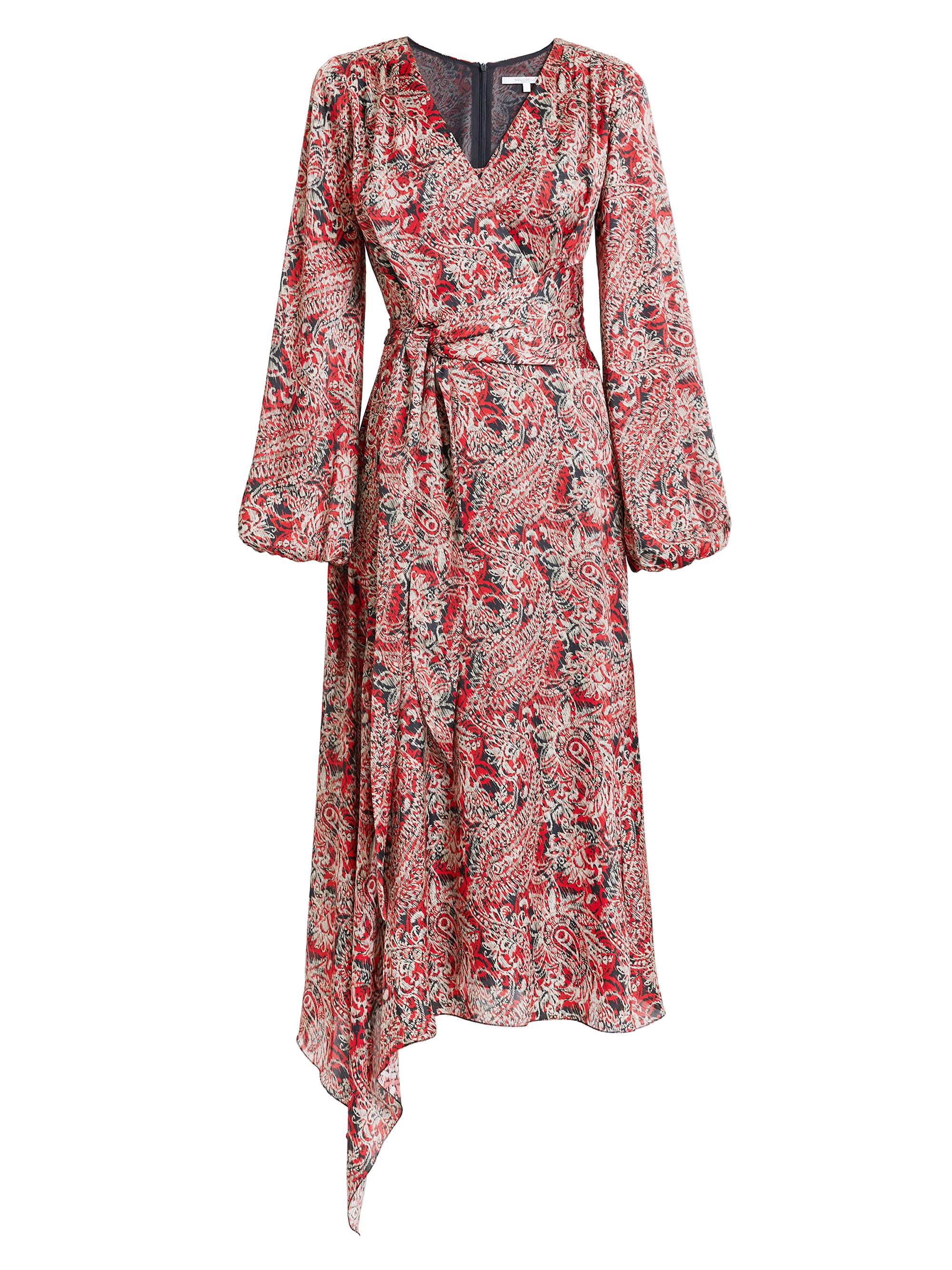 Santorelli Women's Paisley Satin Wrap Midi-Dress - Crimson