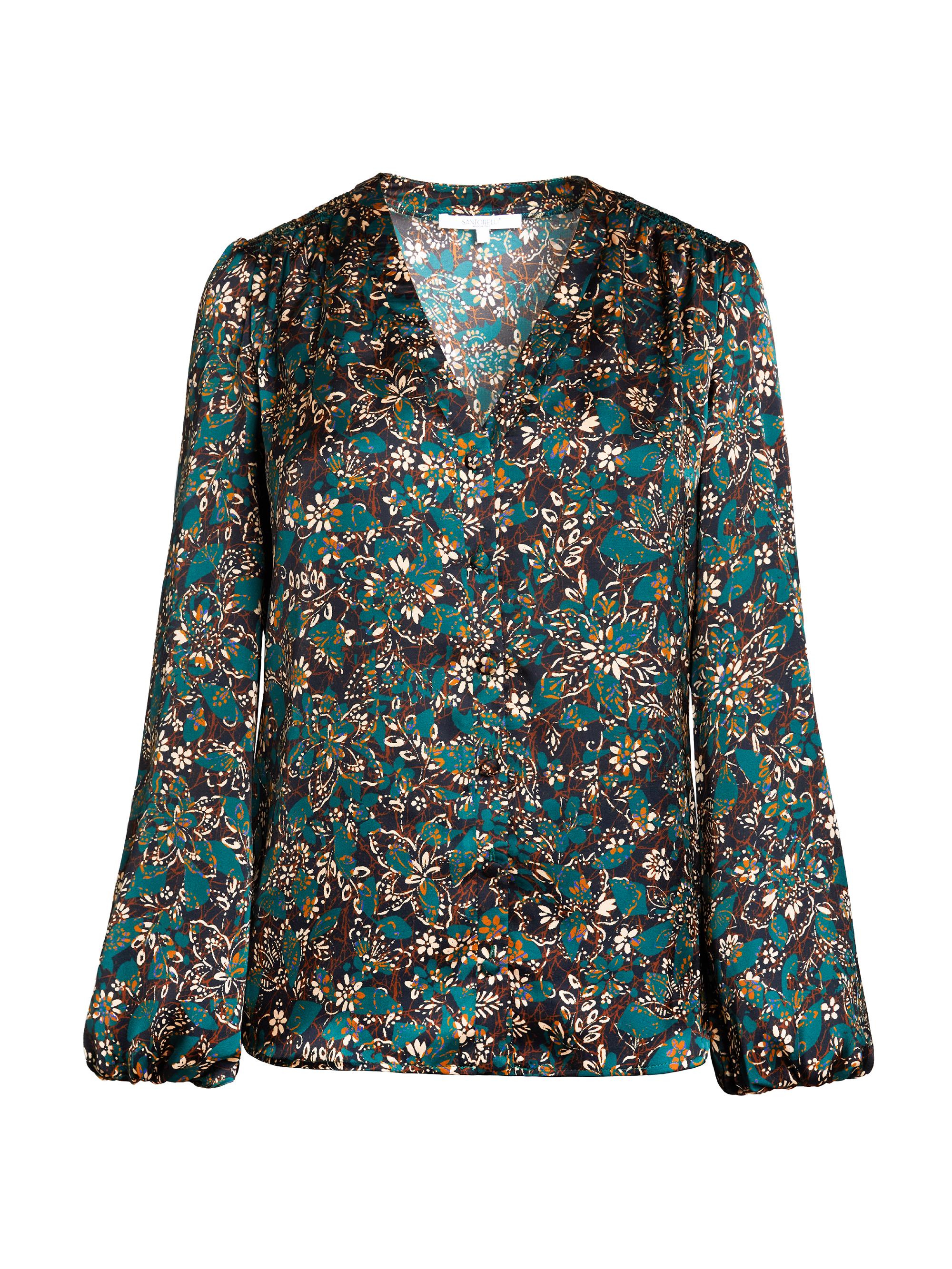 Santorelli Women's Floral Balloon-Sleeve Blouse - Pine