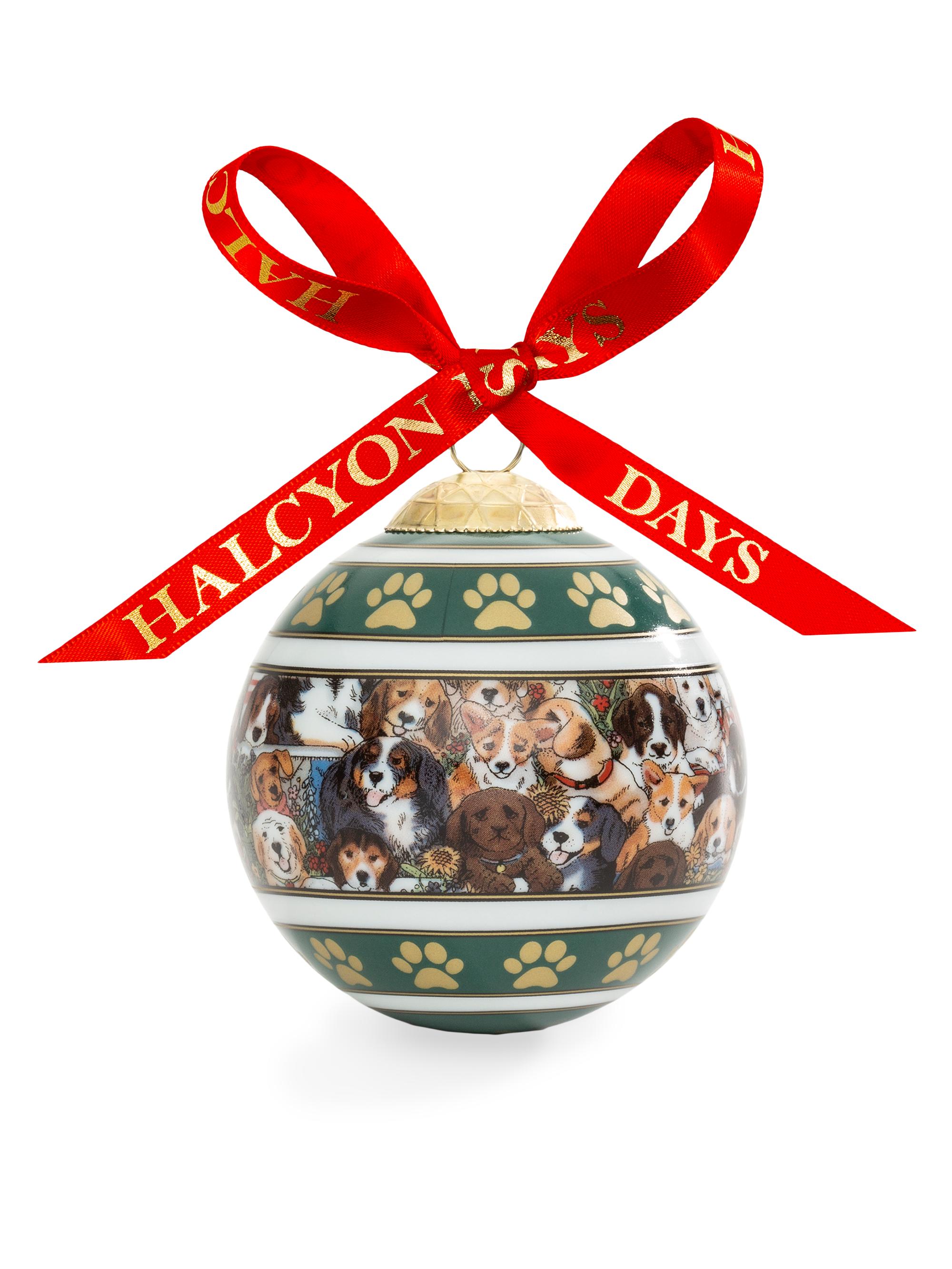 Halcyon Days Seasonal Dogs Leave Paw Prints Ornament - Green Multi