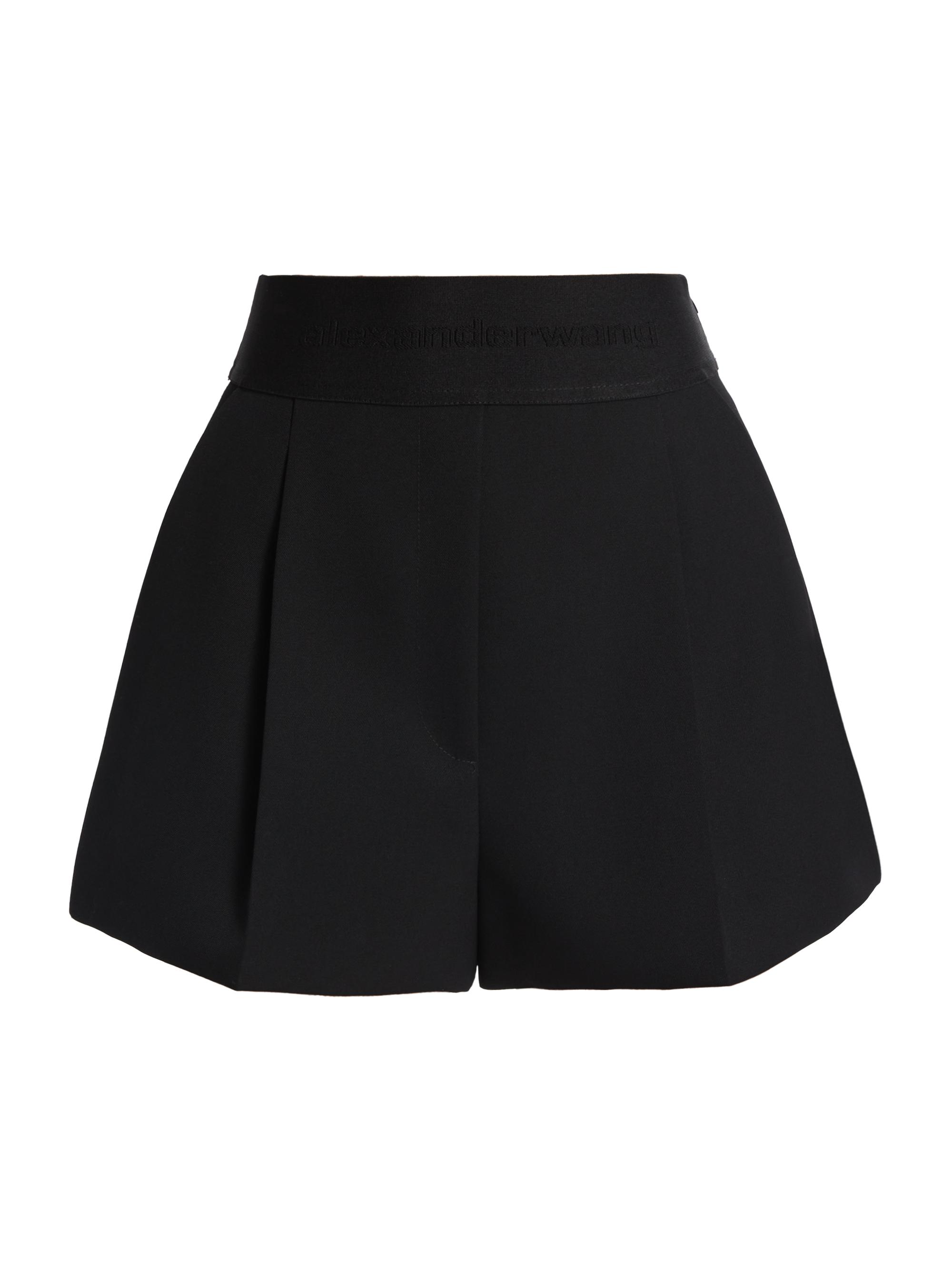 Alexander Wang Women's Logo Banded Pleated Shorts - Black