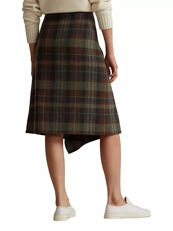 Wool-Blend Herringbone Wrap Midi-Skirt