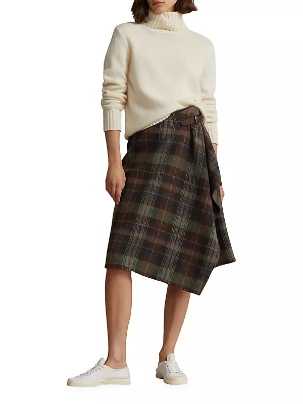 Wool-Blend Herringbone Wrap Midi-Skirt
