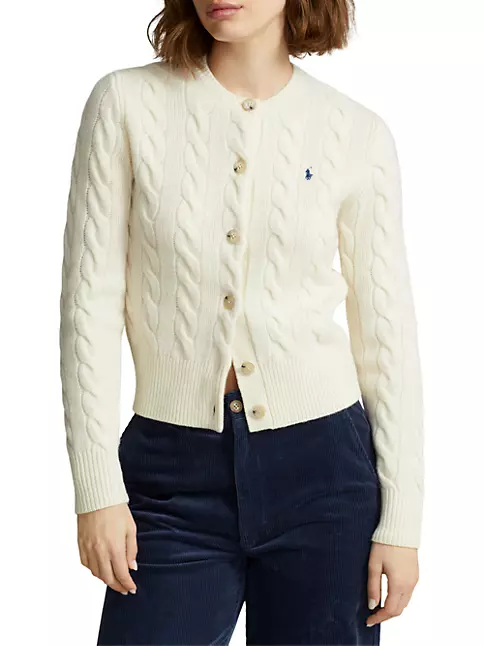 Shop Polo Ralph Lauren Wool-Blend Cable-Knit Cardigan | Saks Fifth