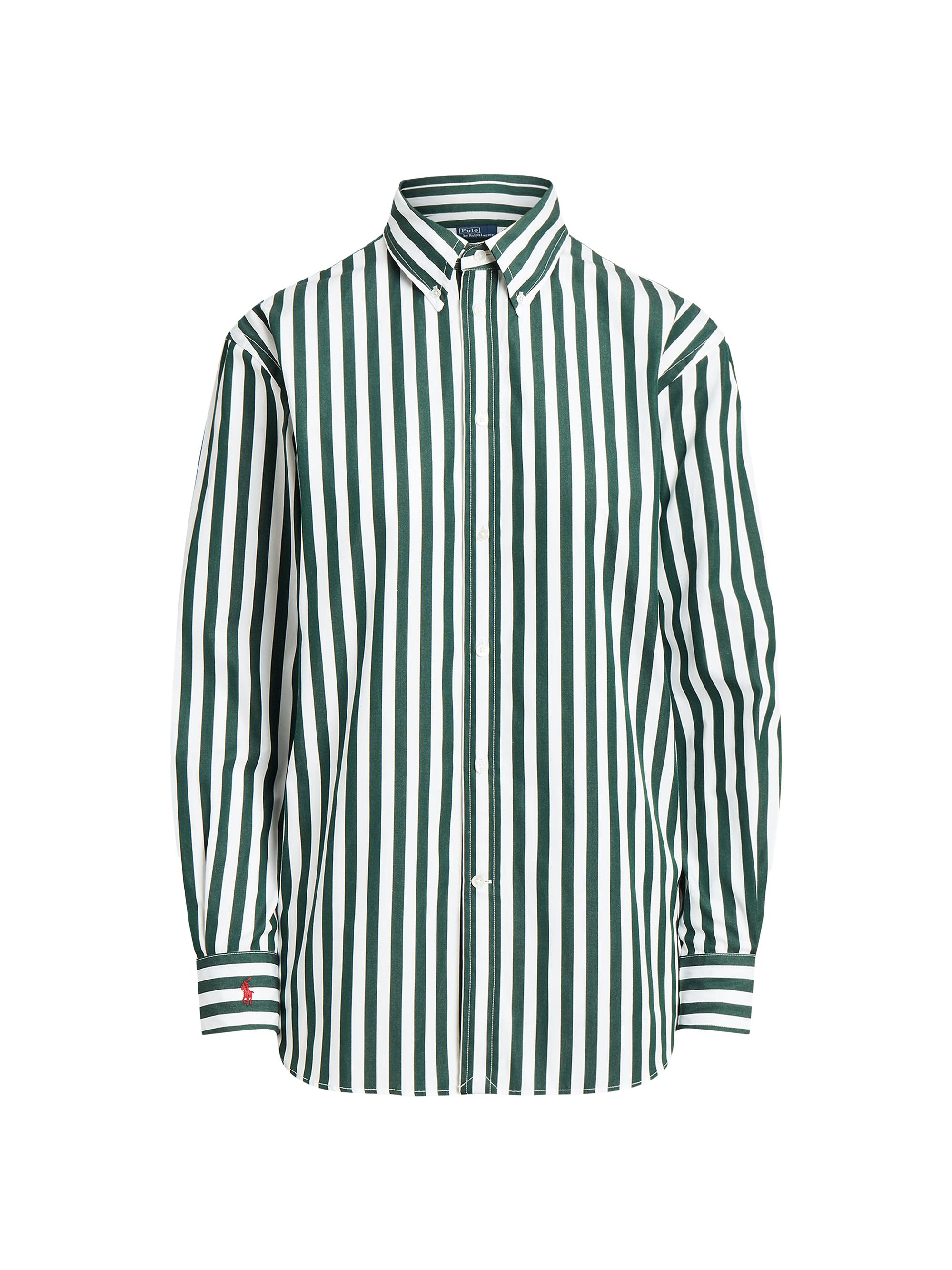 Polo Ralph Lauren Women's Striped Poplin Relaxed-Fit Shirt - Olive White Stripe