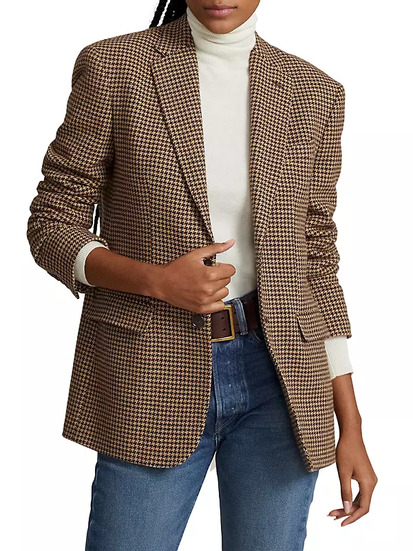 Houndstooth Tweed Cotton-Wool Blazer