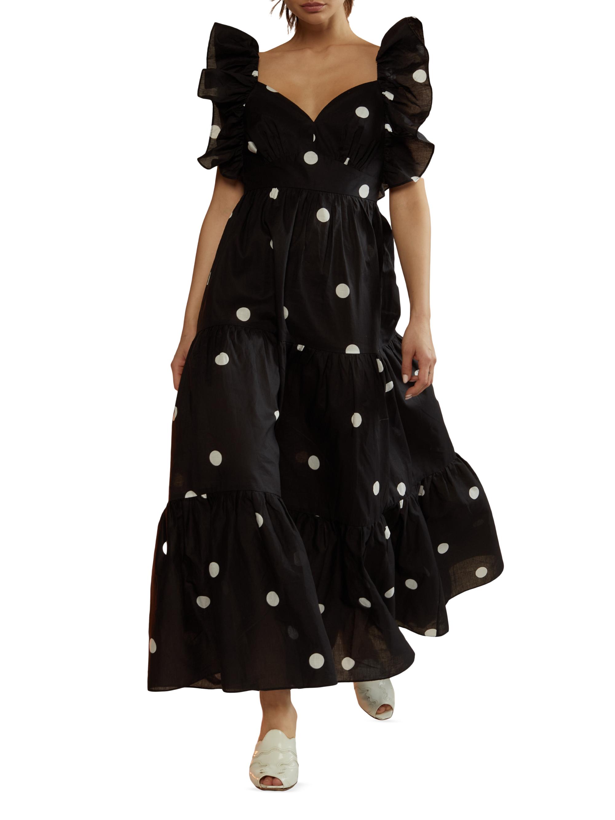 Cynthia Rowley Women's Polka Dot Silk Maxi Dress - Black White
