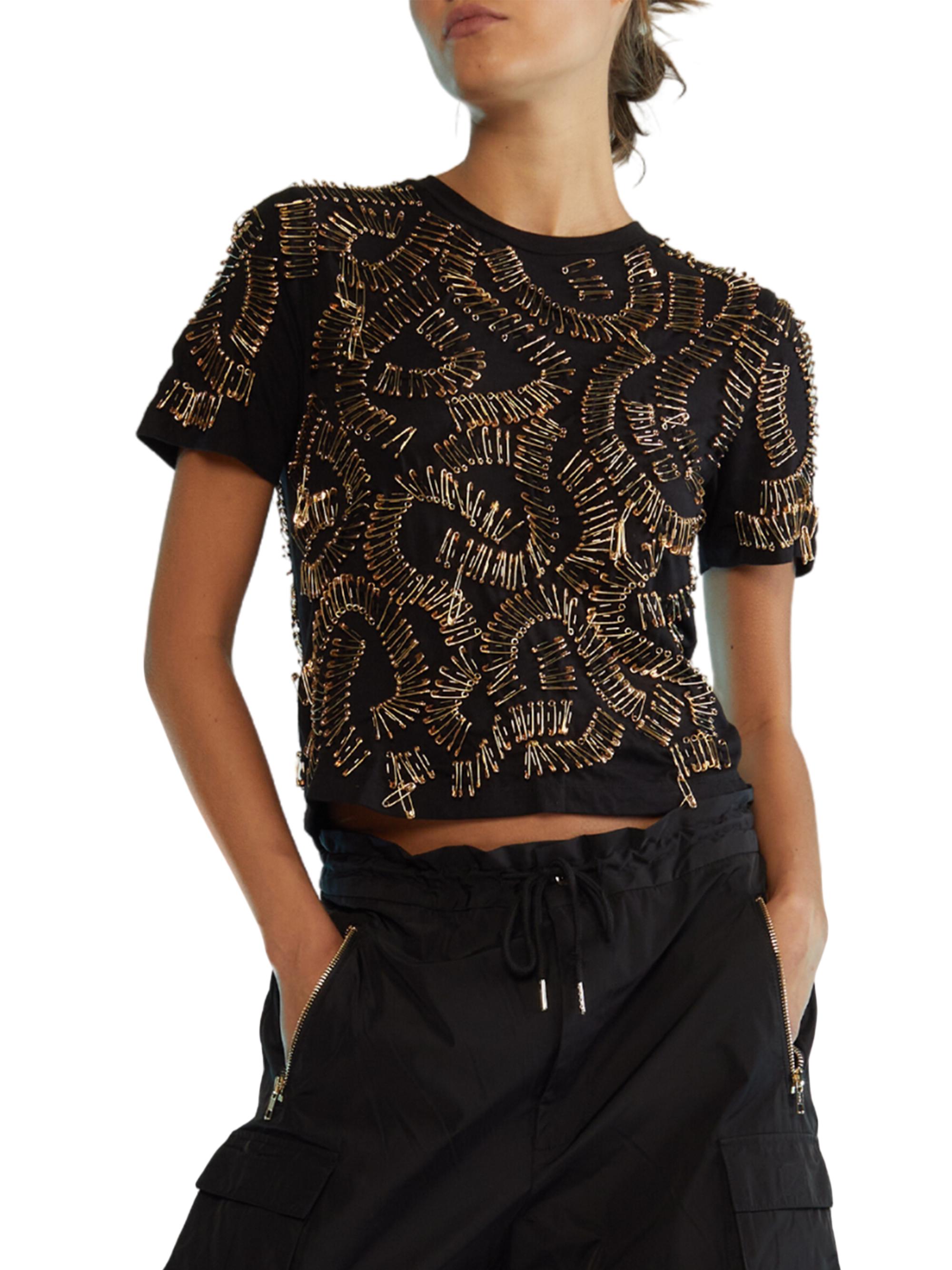 Cynthia Rowley Women's Safety Pins Embellished Cotton Tee - Black