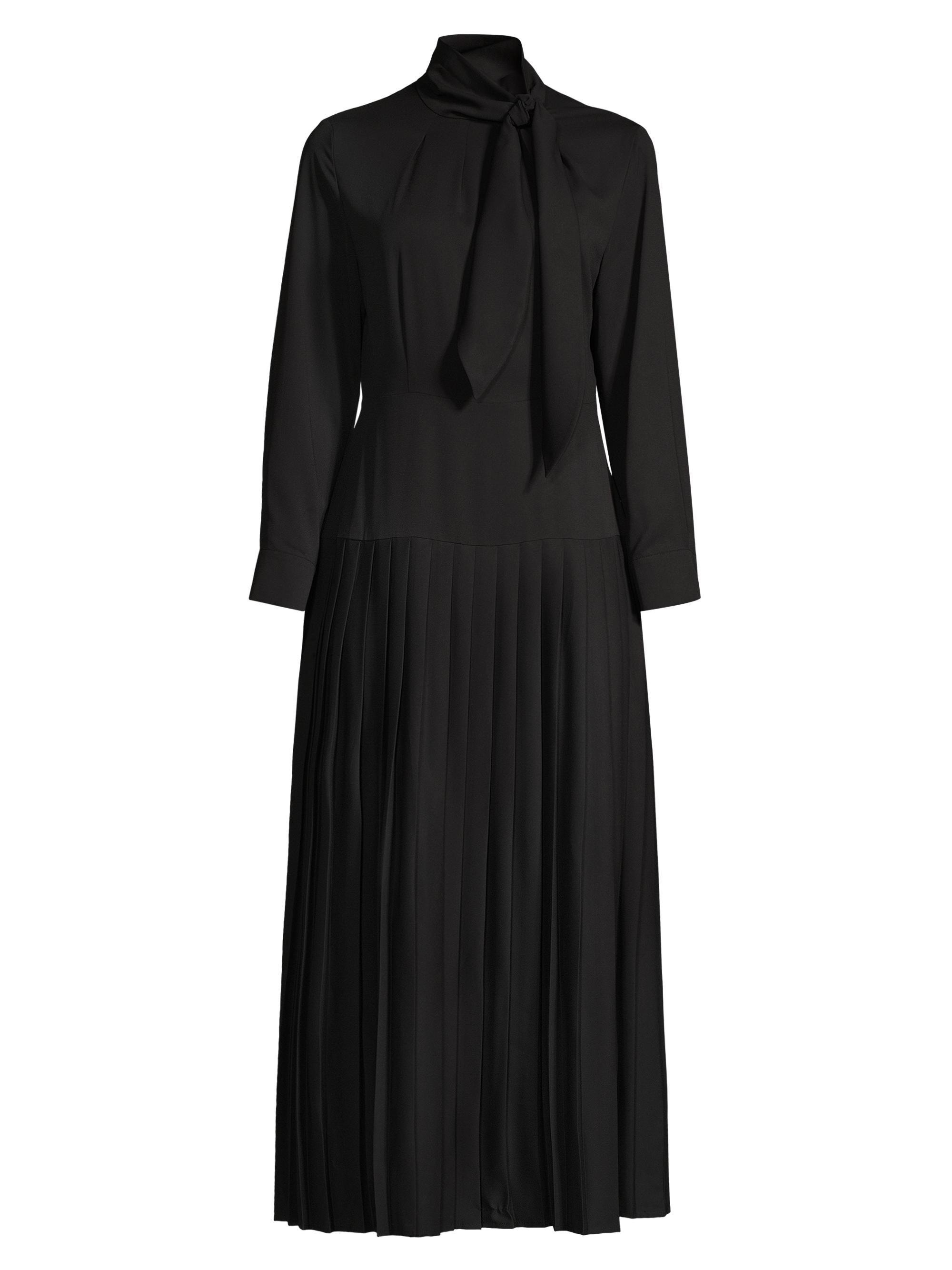 Misook Women's Pleated Tie-Neck Maxi Dress - Black