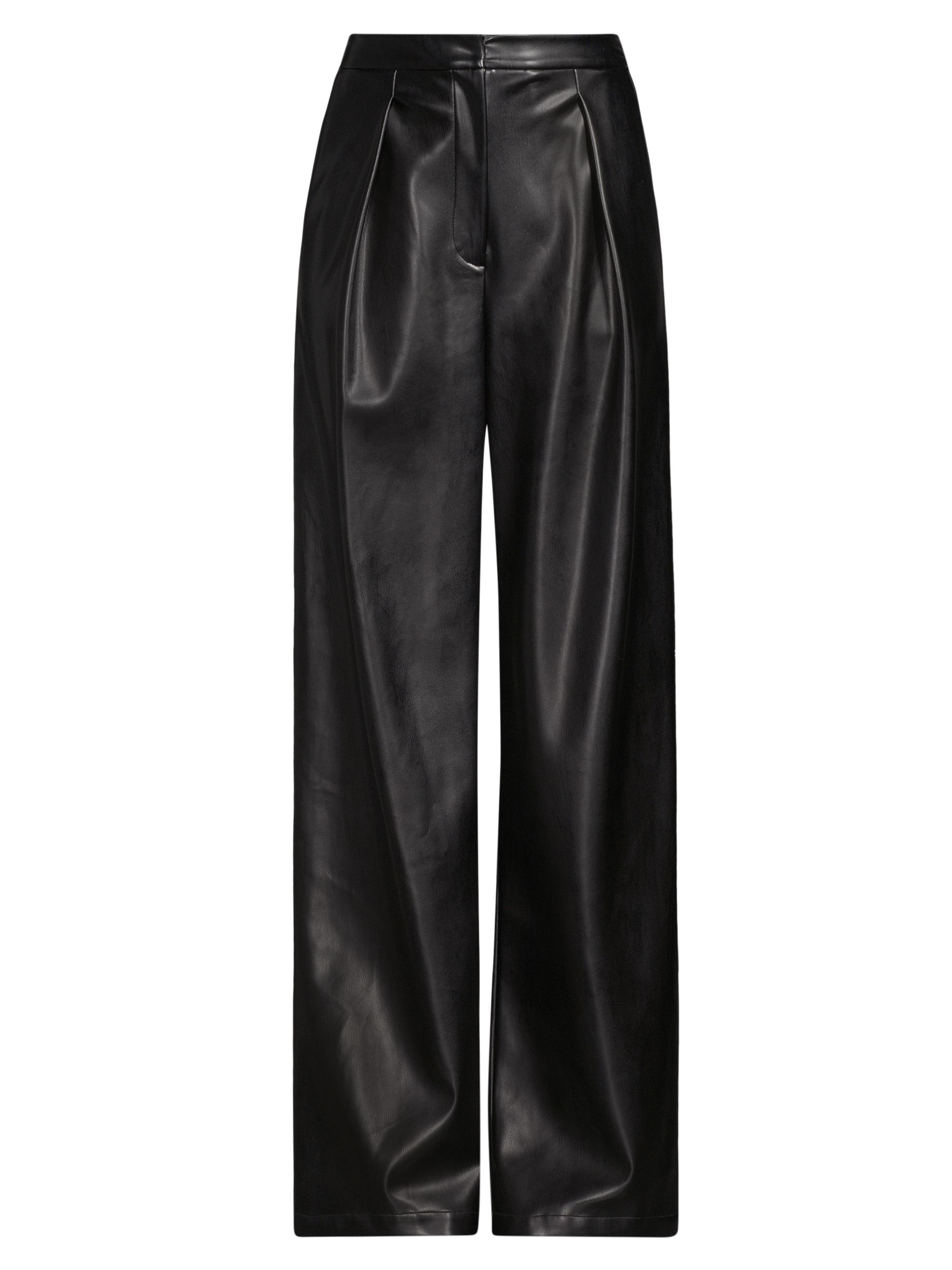 Misook Women's Pleated Faux Leather Pants - Black
