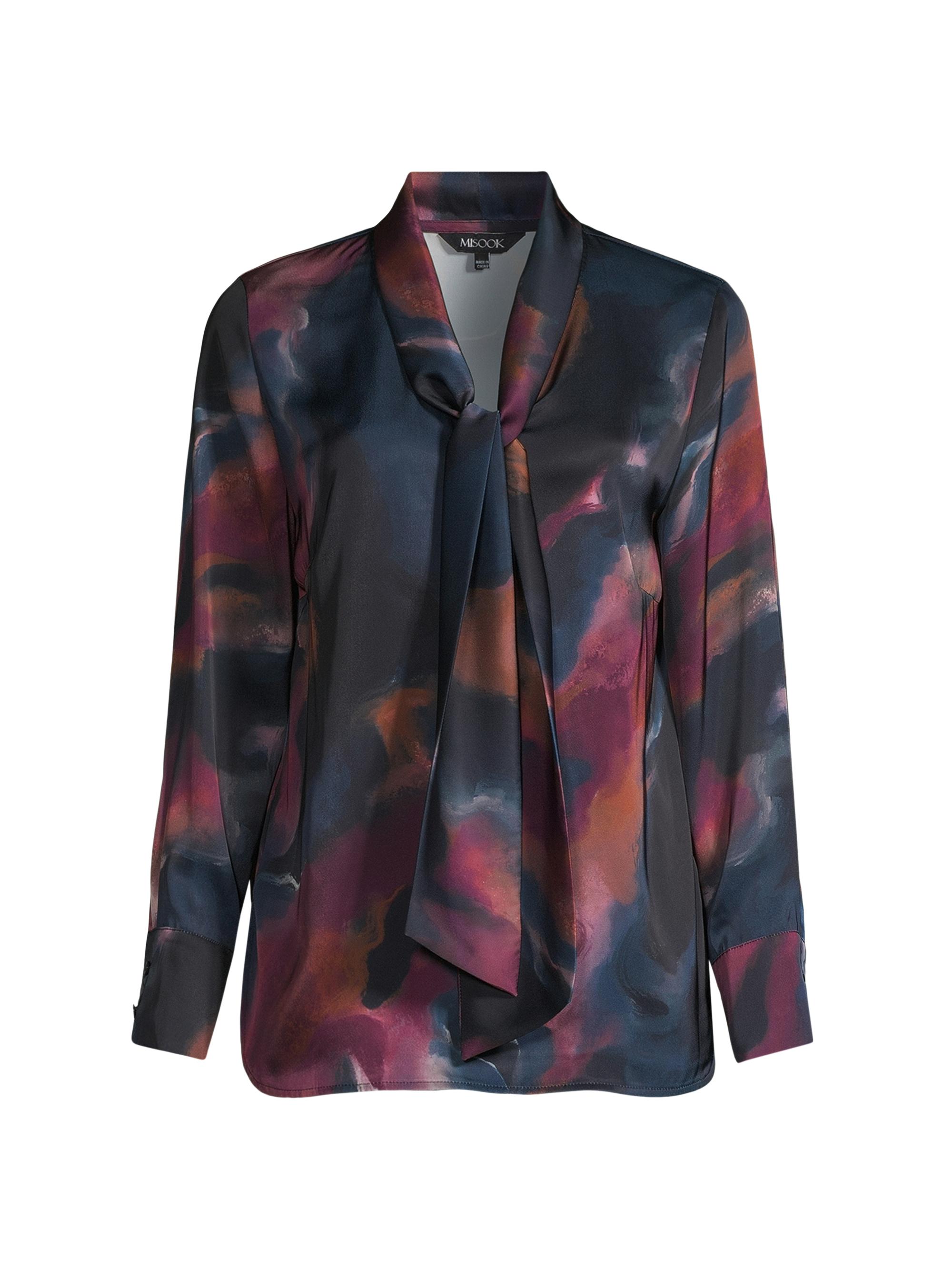 Misook Women's Watercolor Tie-Neck Blouse