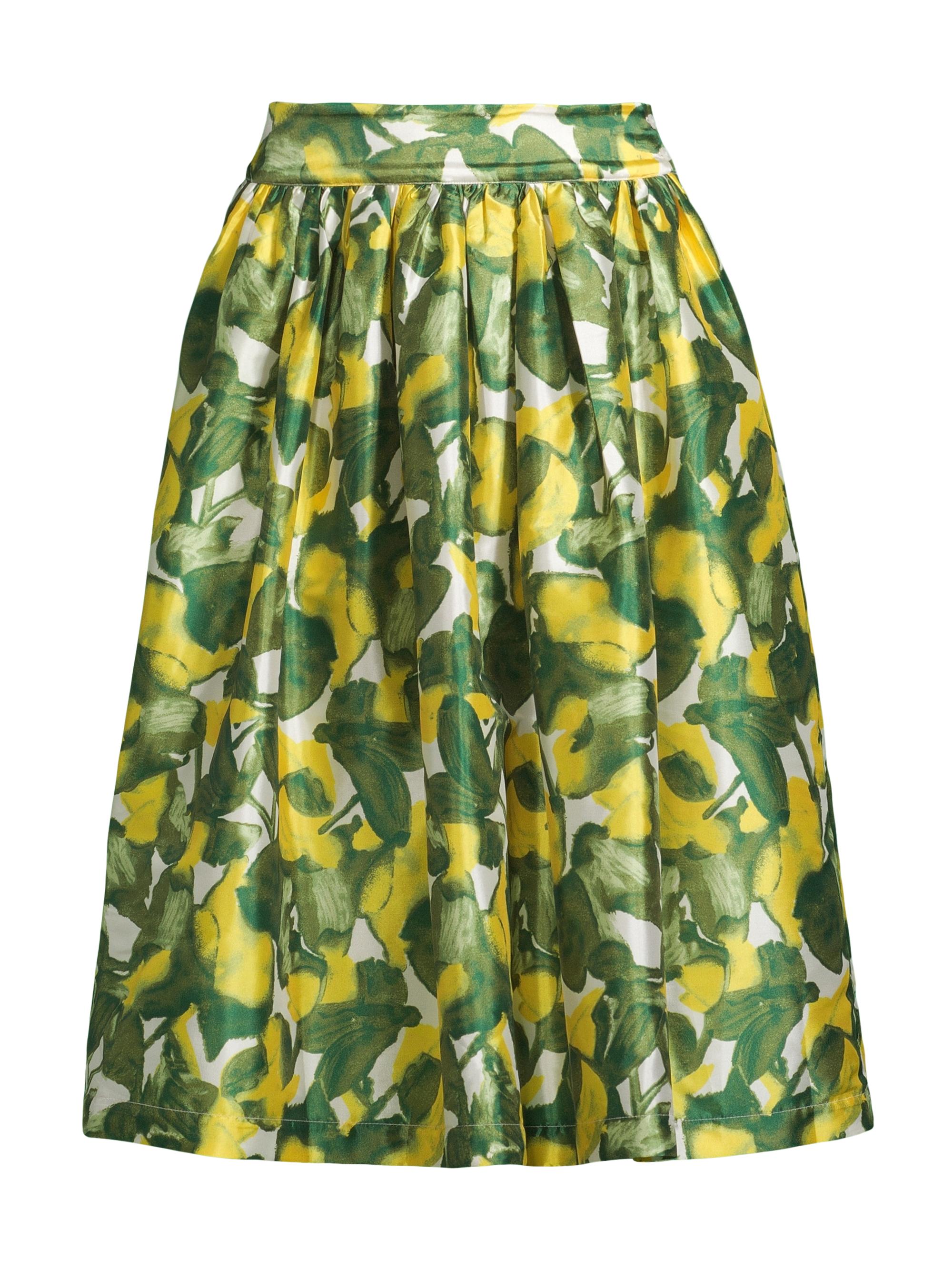 Frances Valentine Women's Barbara Pear Satin Midi-Skirt - Yellow Green