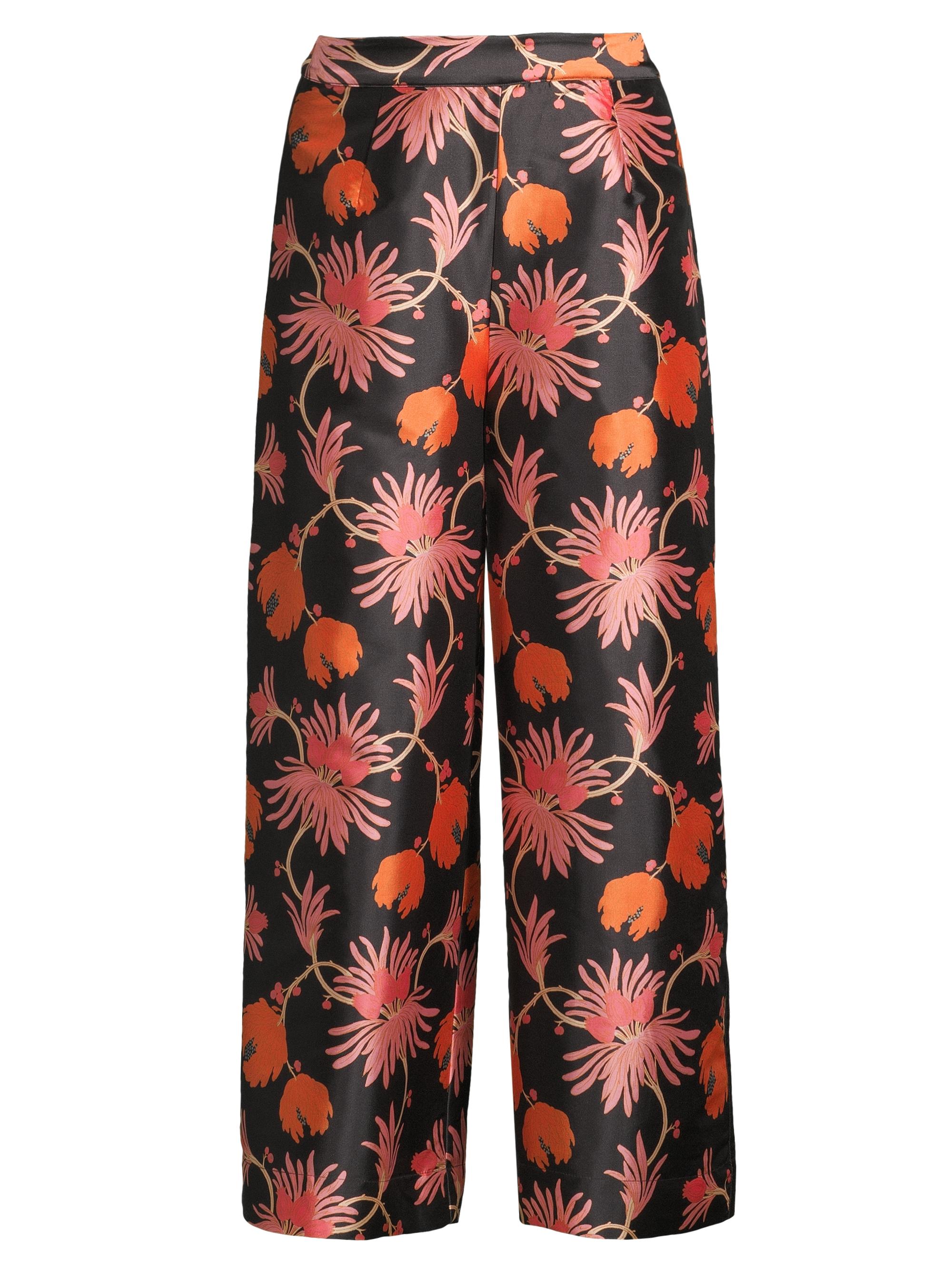 Frances Valentine Women's Fantasia Floral Silk Palazzo Pants - Brown Pink Orange