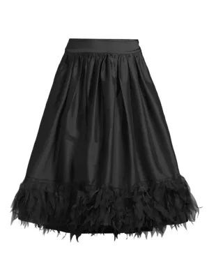 Frances Valentine Women's Barbara Organza-Trim Satin Midi-Skirt - Black
