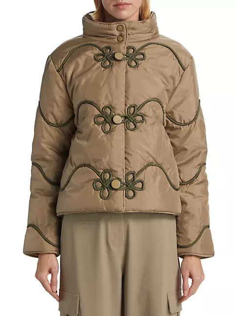 Louis Vuitton Cropped Graphic Zipper Puffer Jacket, Beige, 36