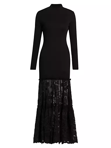 Terry Velvet Applique Tunic Dress Black, Occasionwear