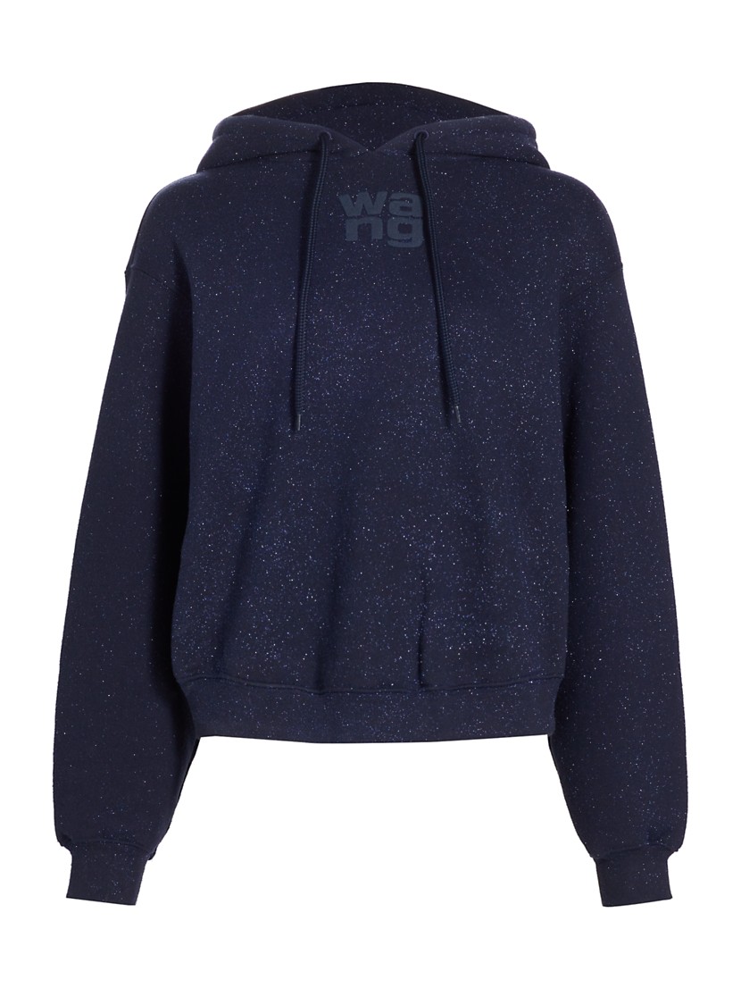 Shop alexanderwang.t Glittery Cotton-Blend Logo Hoodie Shop alexanderwang.t Glittery Cotton-Blend Logo Hoodie
