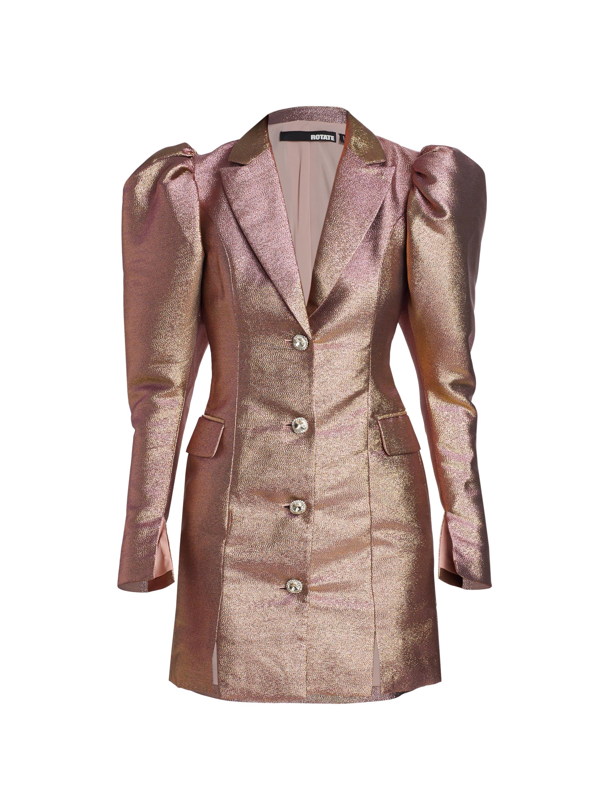 Rotate Birger Christensen Women's Fonda Metallic Puff-Sleeve Blazer Minidress - Chicory Coffee