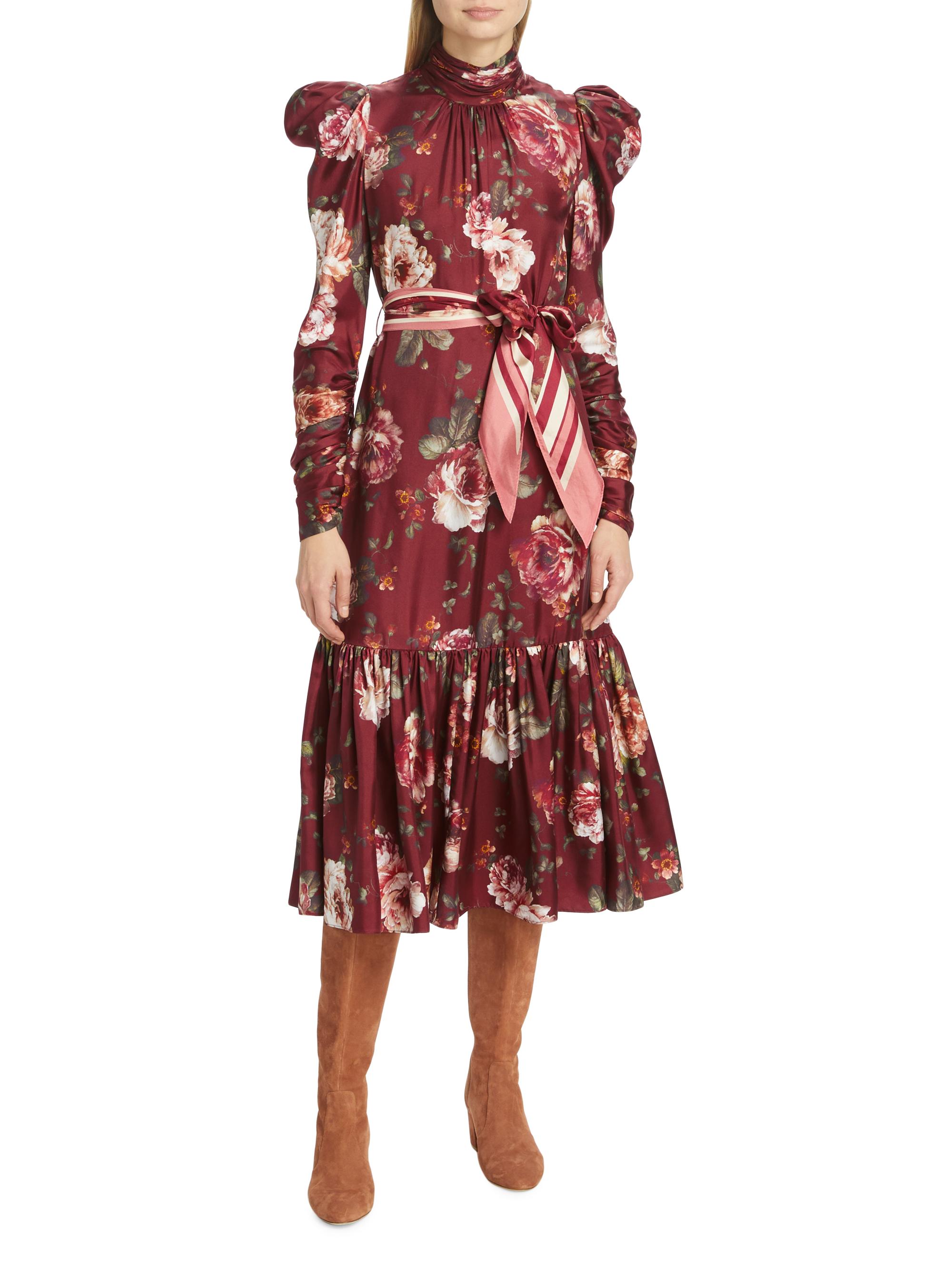 knee length dresses for ladies Zimmermann Luminosity Liftoff Flower Midi Morisot Black Print