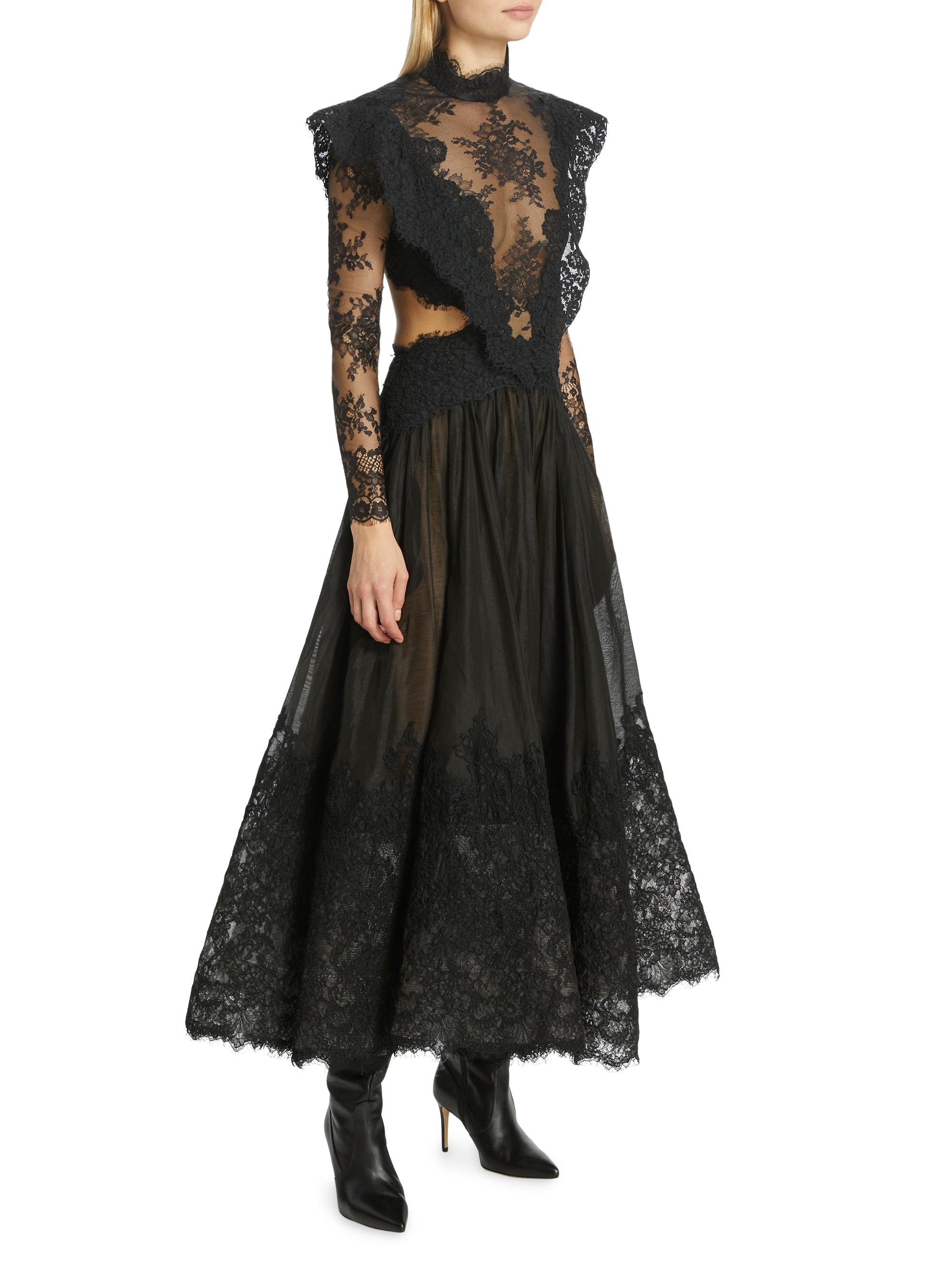 LAUBE BLANC Yoke lace tiered dress BLACK laubeblanc】Yoke Lace