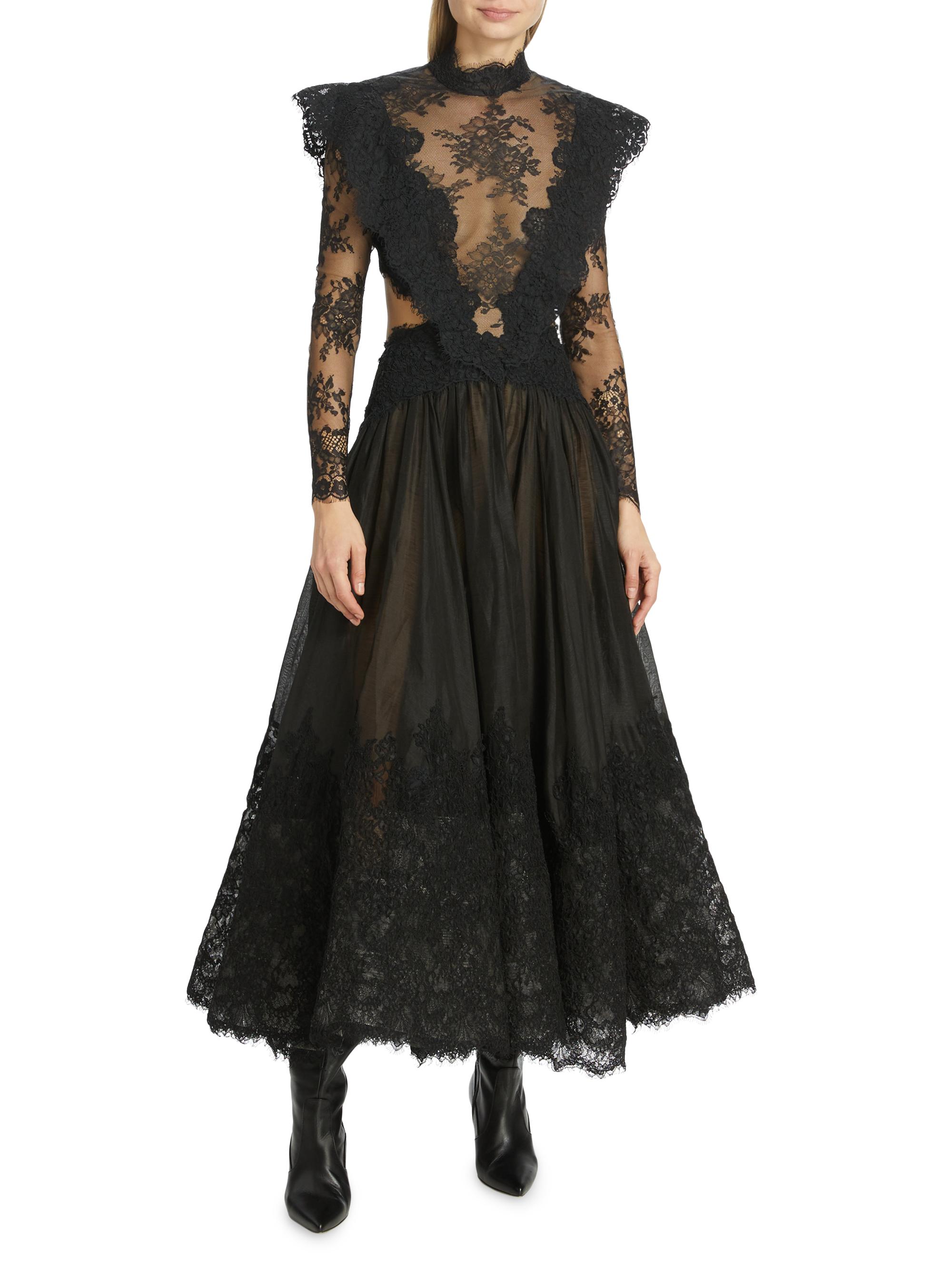 laubeblanc】Yoke Lace Volume Dress ブラック Yoke Lace Volume Dress