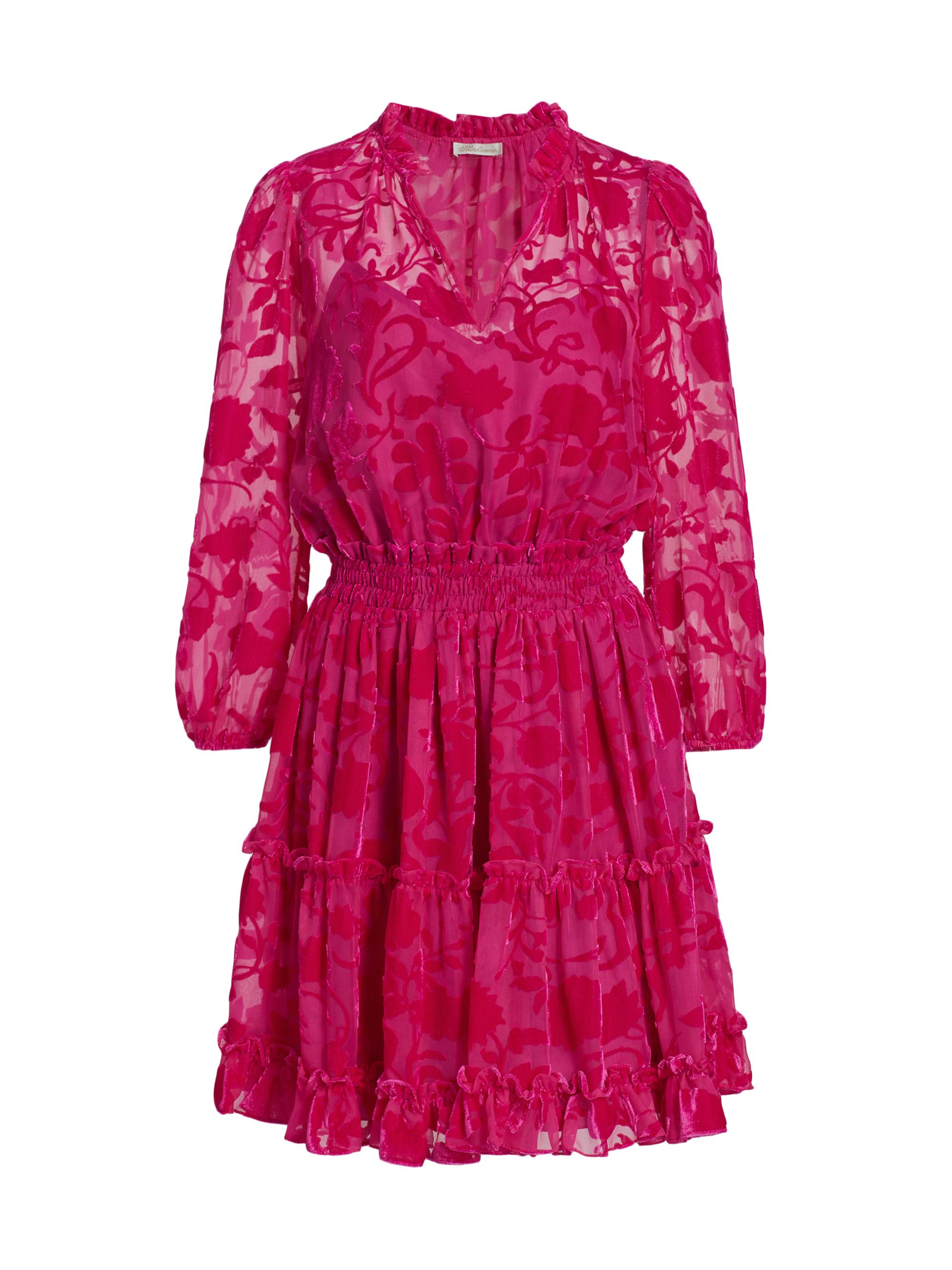 Shoshanna Women's Arlene Smocked Velvet Minidress - Fuchsia