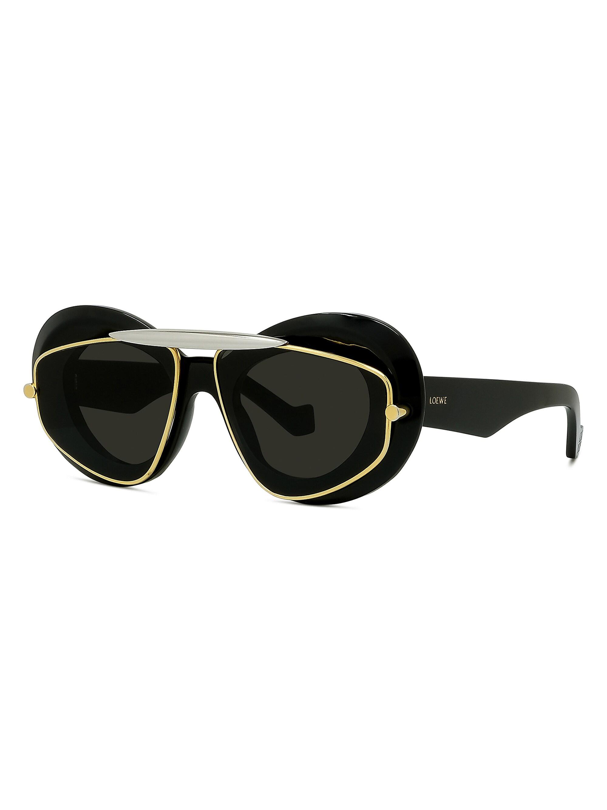 LOEWE Men's Double Frame 47MM Geometric Sunglasses - Shiny Black Smoke