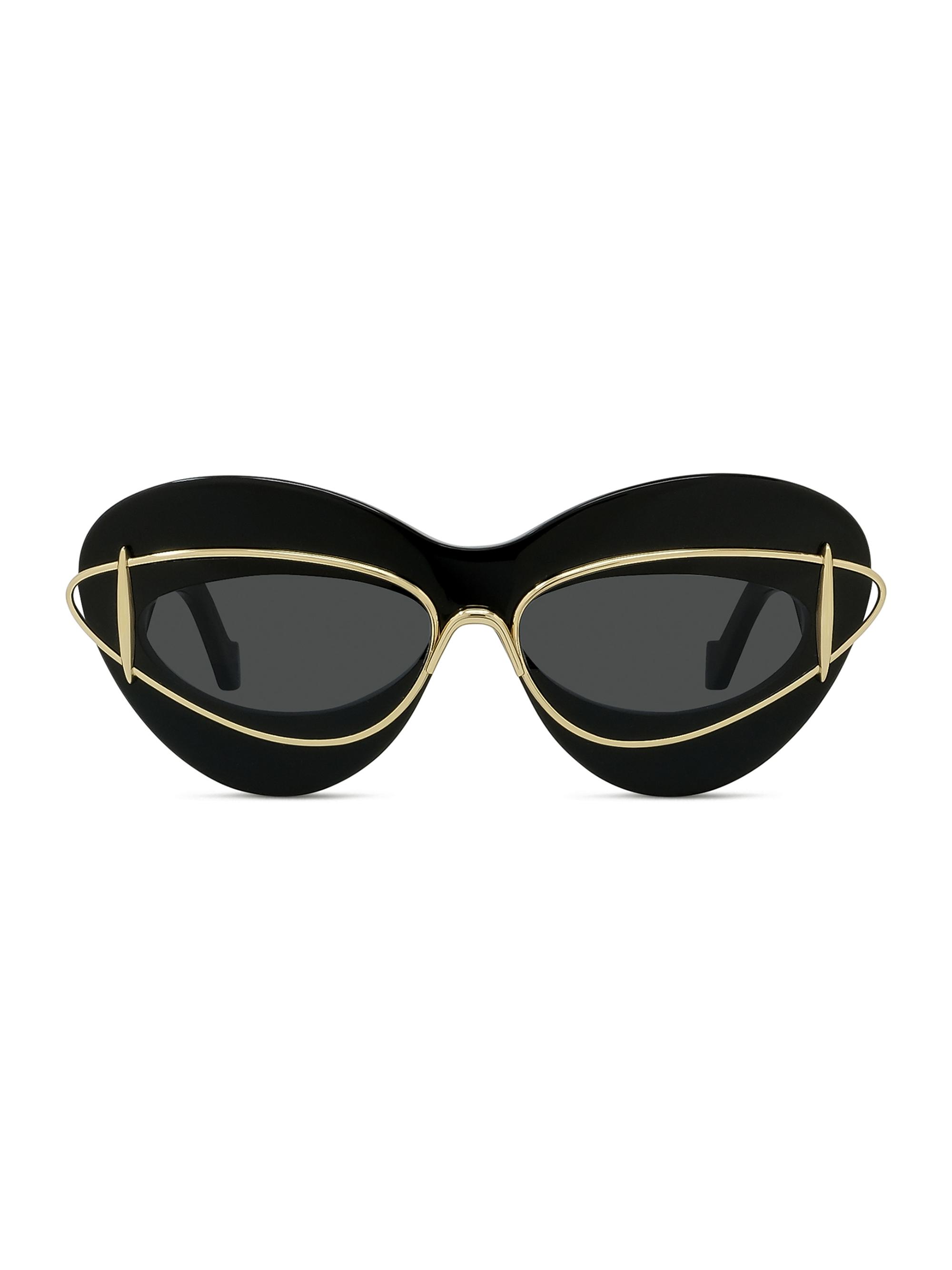 LOEWE Men's Double Frame 67MM Cat Eye Sunglasses - Shiny Black Smoke