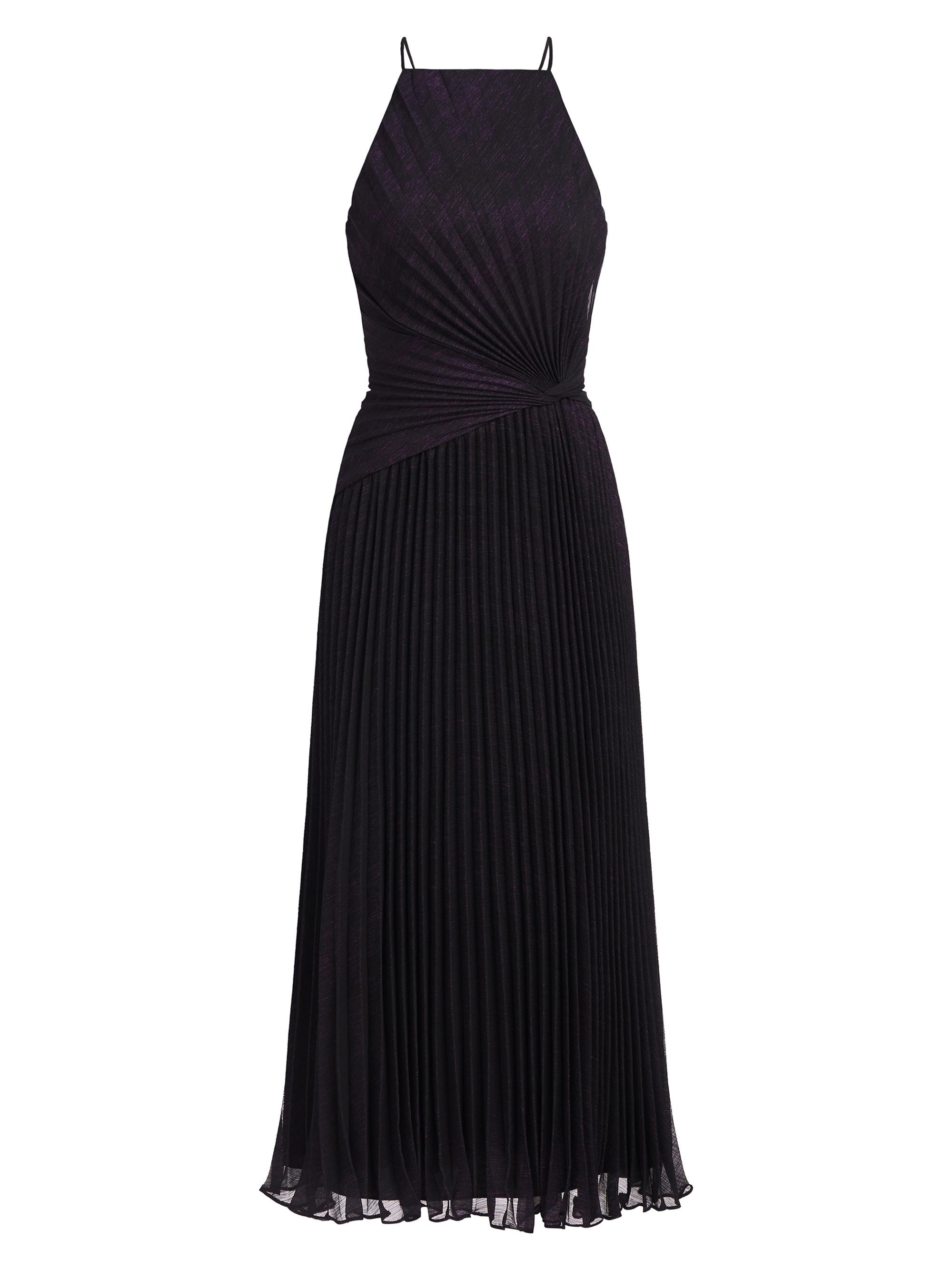 Halston Women's Serenity Halter Pleated Midi-Dress - Black Aubergine