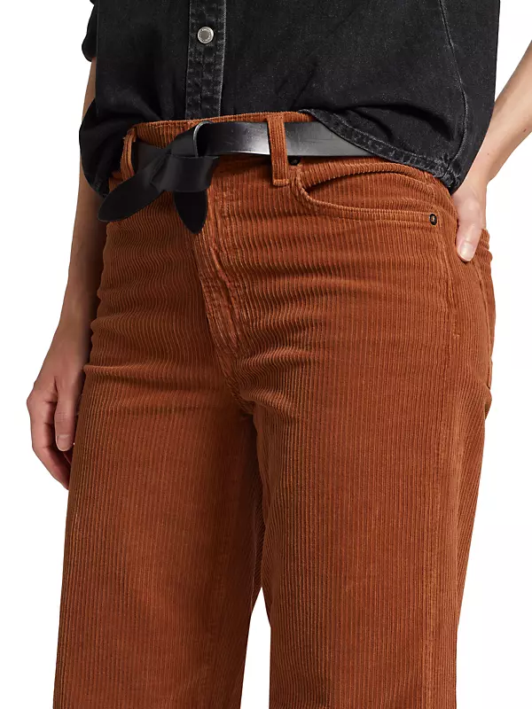 Express, Editor High Waisted Velvet Corduroy Trouser Flare Pant in Rust