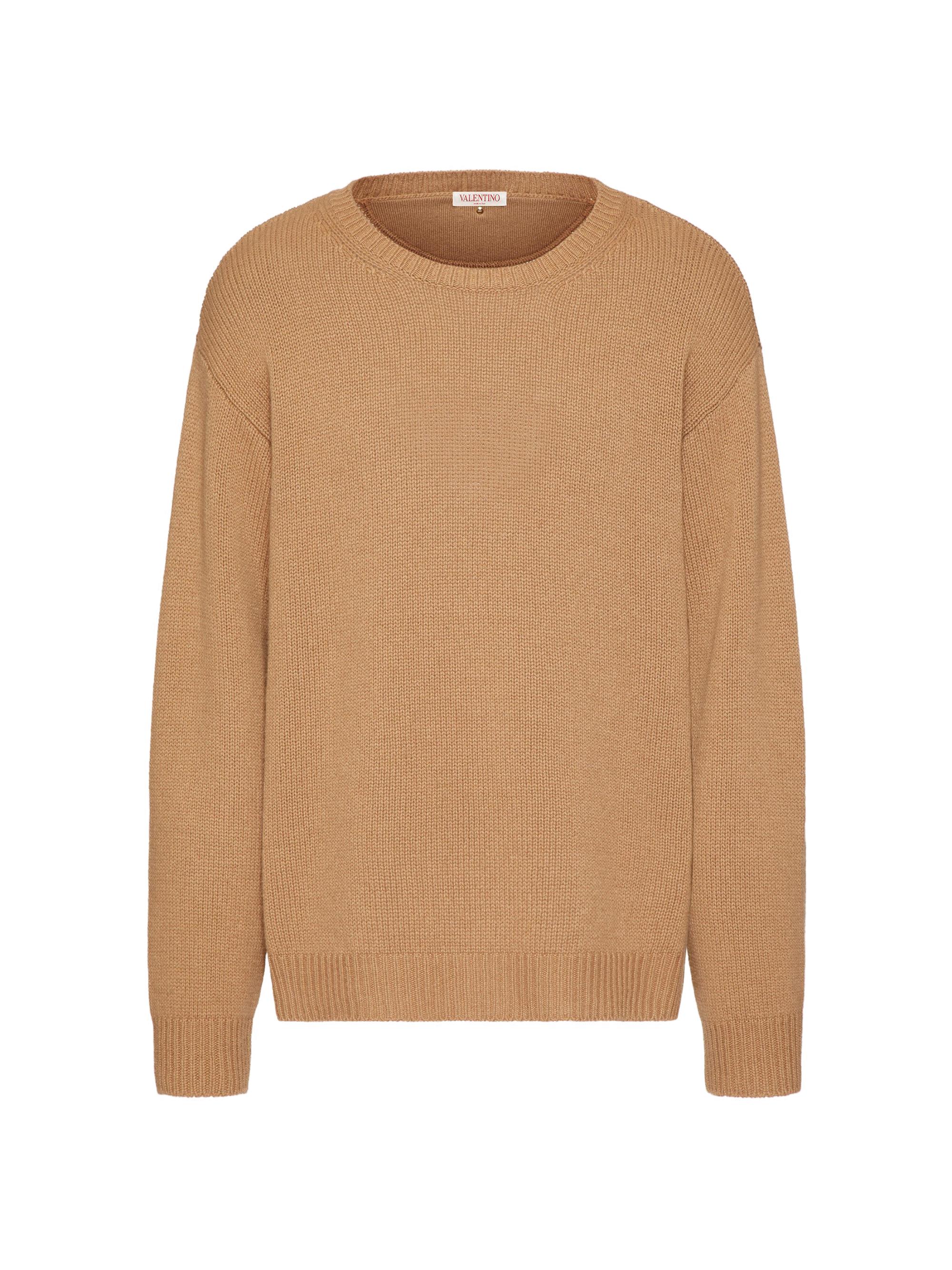 Valentino Garavani Men's Cashmere Crewneck Sweater with Stud - Stone