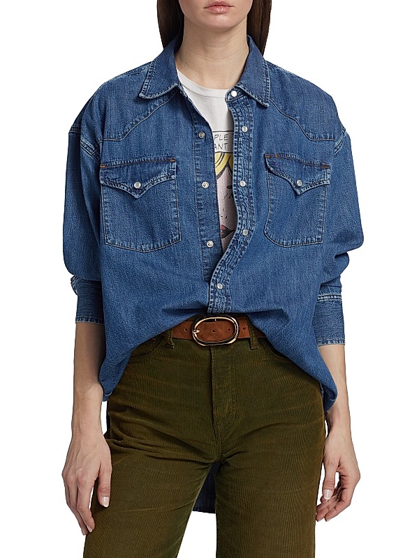 Shop Re/done Oversized Denim Western Shirt | Saks Fifth Avenue Shop Re/done Oversized Denim Western Shirt | Saks Fifth Avenue