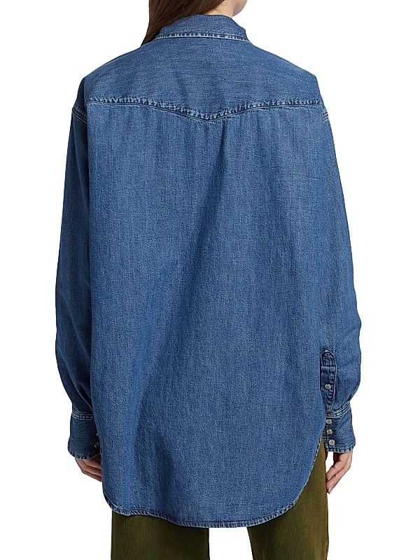 Shop Re/done Oversized Denim Western Shirt | Saks Fifth Avenue Shop Re/done Oversized Denim Western Shirt | Saks Fifth Avenue