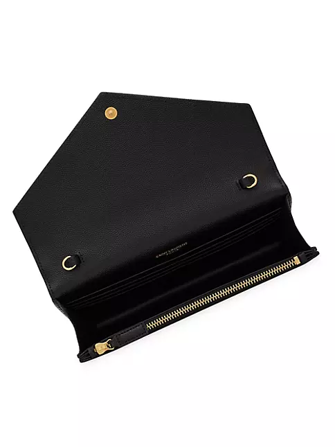 Cassandre Matelasse Envelope Leather Wallet On Chain in Black