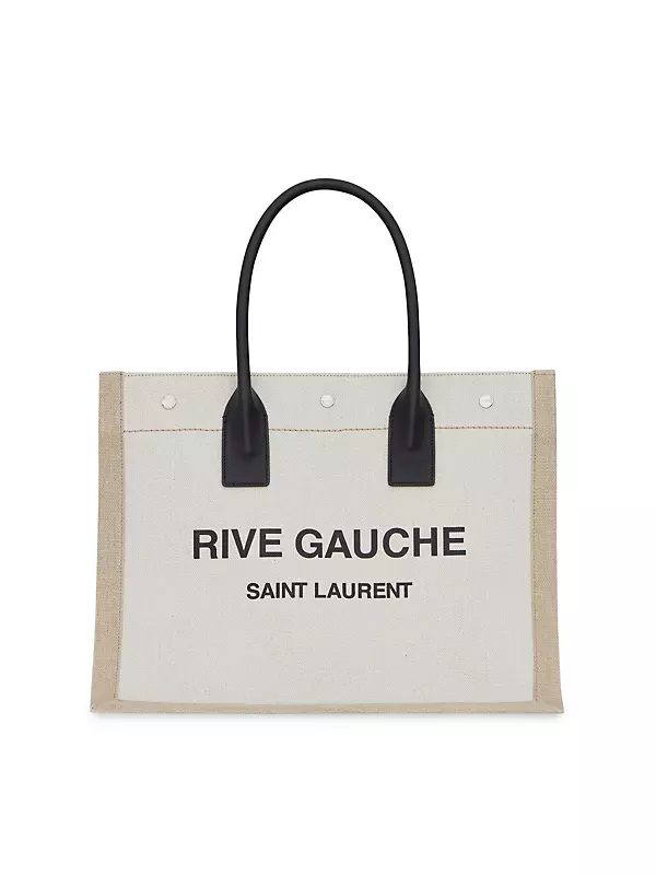 RIVE GAUCHE SMALL TOTE BAG IN LINEN AND LEATHER, Saint Laurent