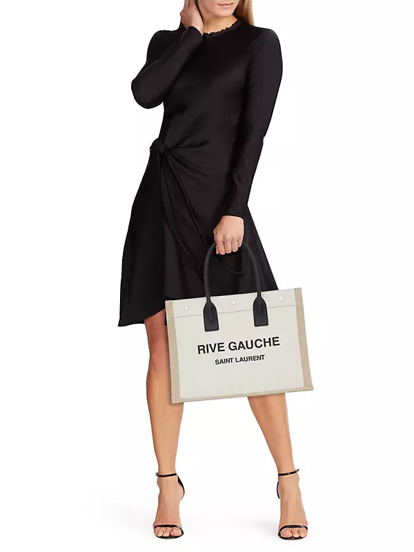 rive gauche small tote bag in linen and leather