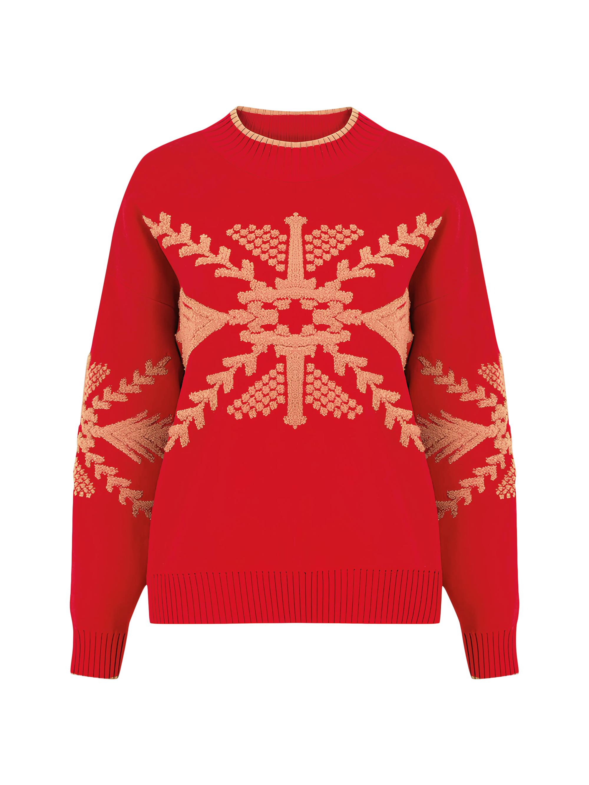 Knitss Women's Hakuba Wool Snowflake Sweater - Hope Red Camel
