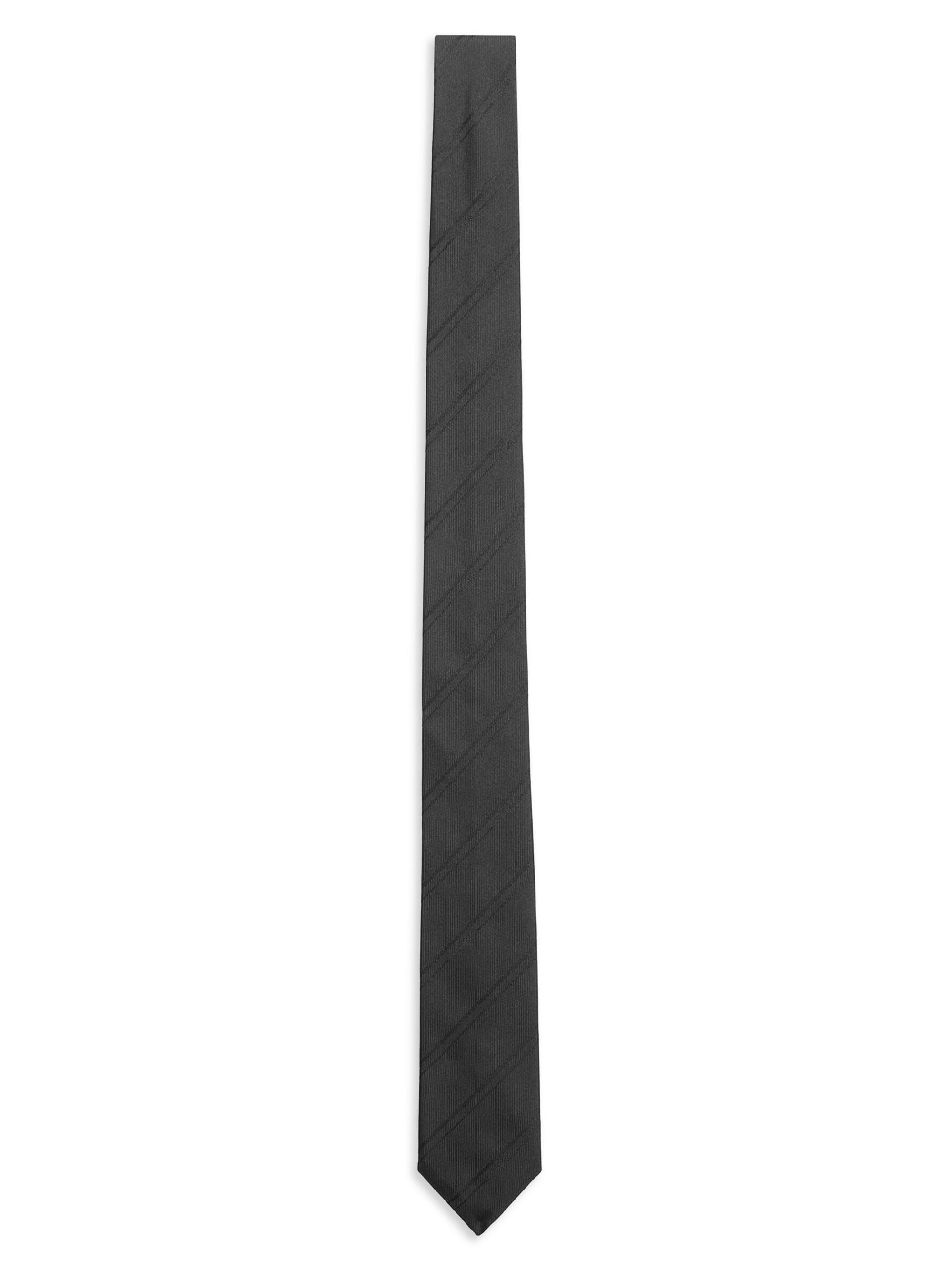 Saint Laurent Men's Cassandre Striped Tie In Silk Jacquard - Black