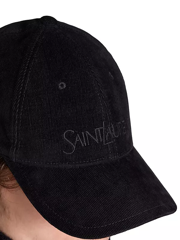 Saint Laurent Men's Logo Gabardine Baseball Cap - Black - Hats
