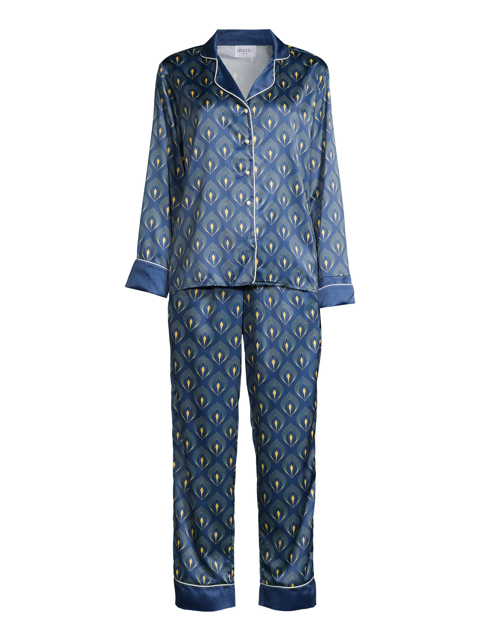 Averie Sleep Women's Mora Long Pajama Set - Navy Multi