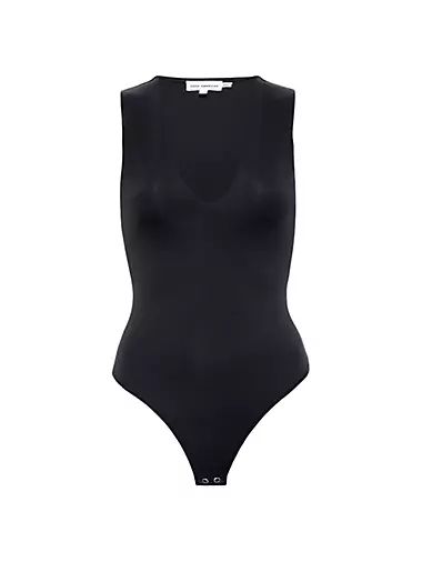 Silk Scuba Deep-V Bar Bodysuit in Black