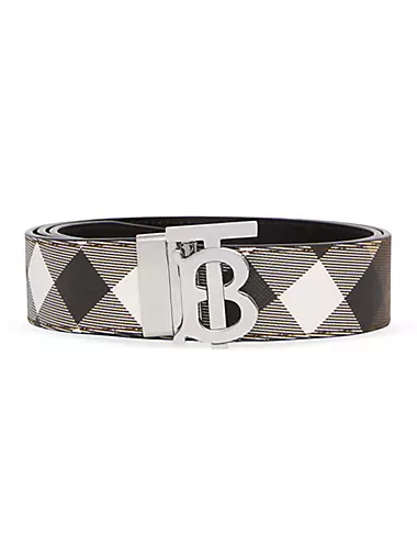 Burberry Men's Reversible Check Logo Belt - Dark Birch Brown Silver - Size 32