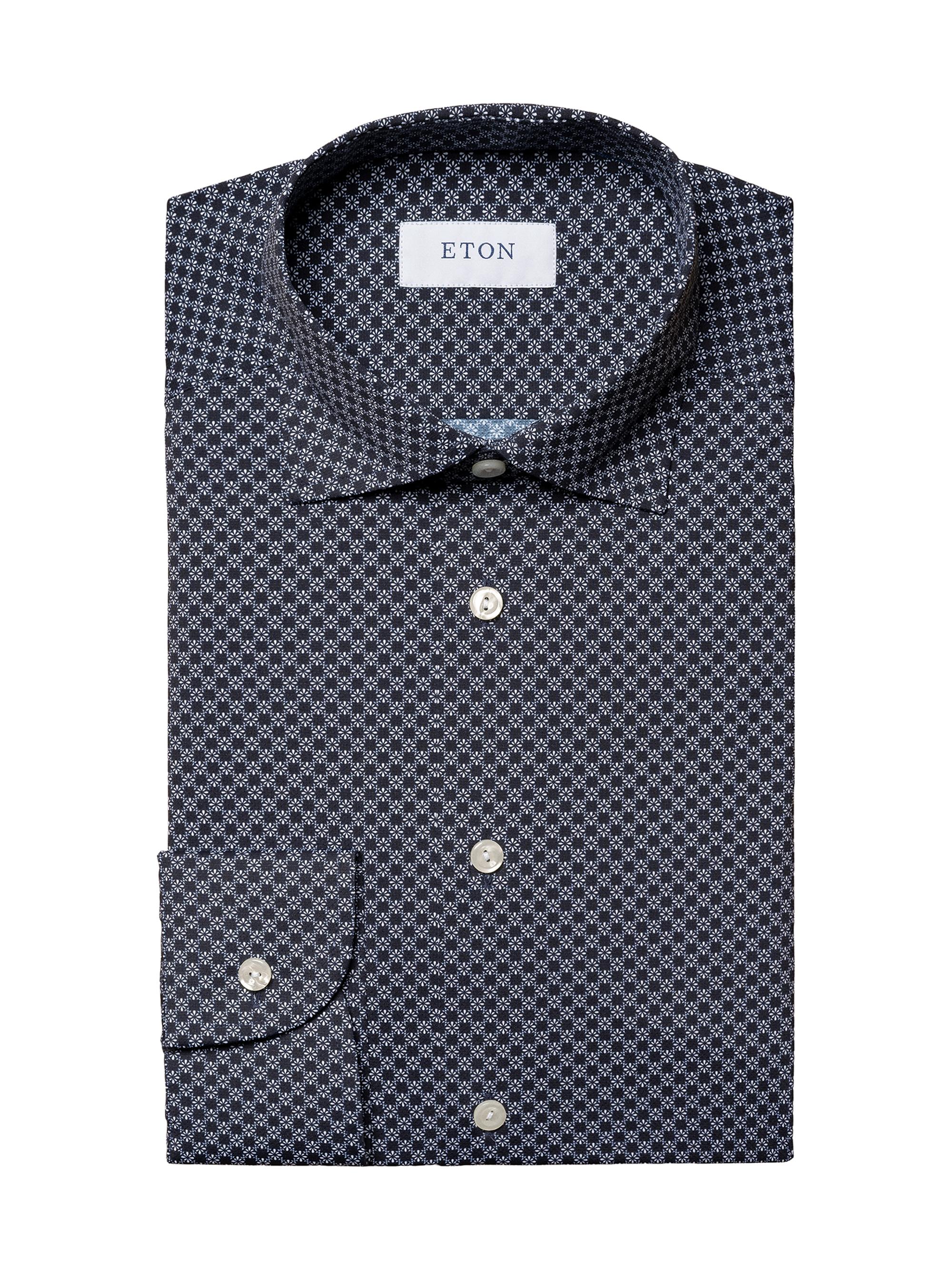 Eton Men's Slim-Fit Micro Print Four-Way Stretch Shirt - Blue