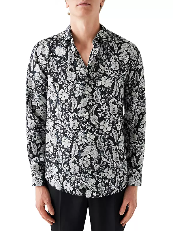 Mens Casual Long Sleeve Slim Fit Floral Beach Shirt Button Formal Shirts Tee  Top
