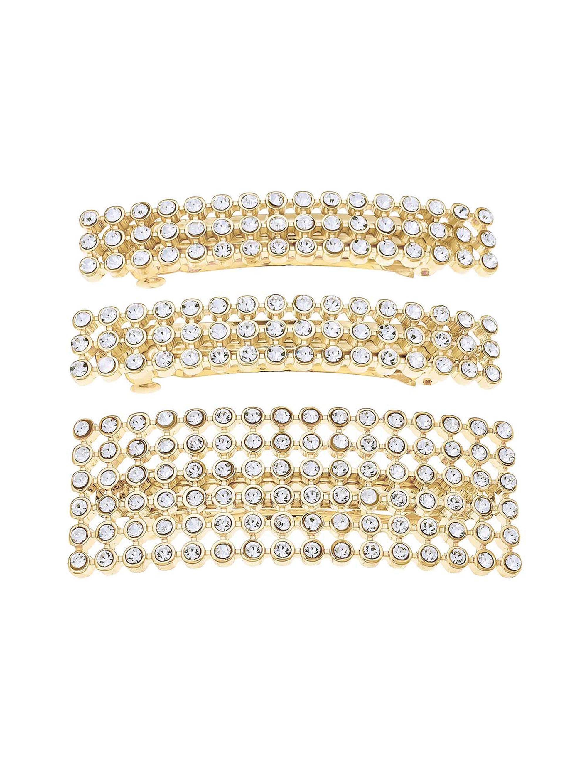 Ettika Women's Disco Doll 3-Piece Crystal Barrette Set - Gold