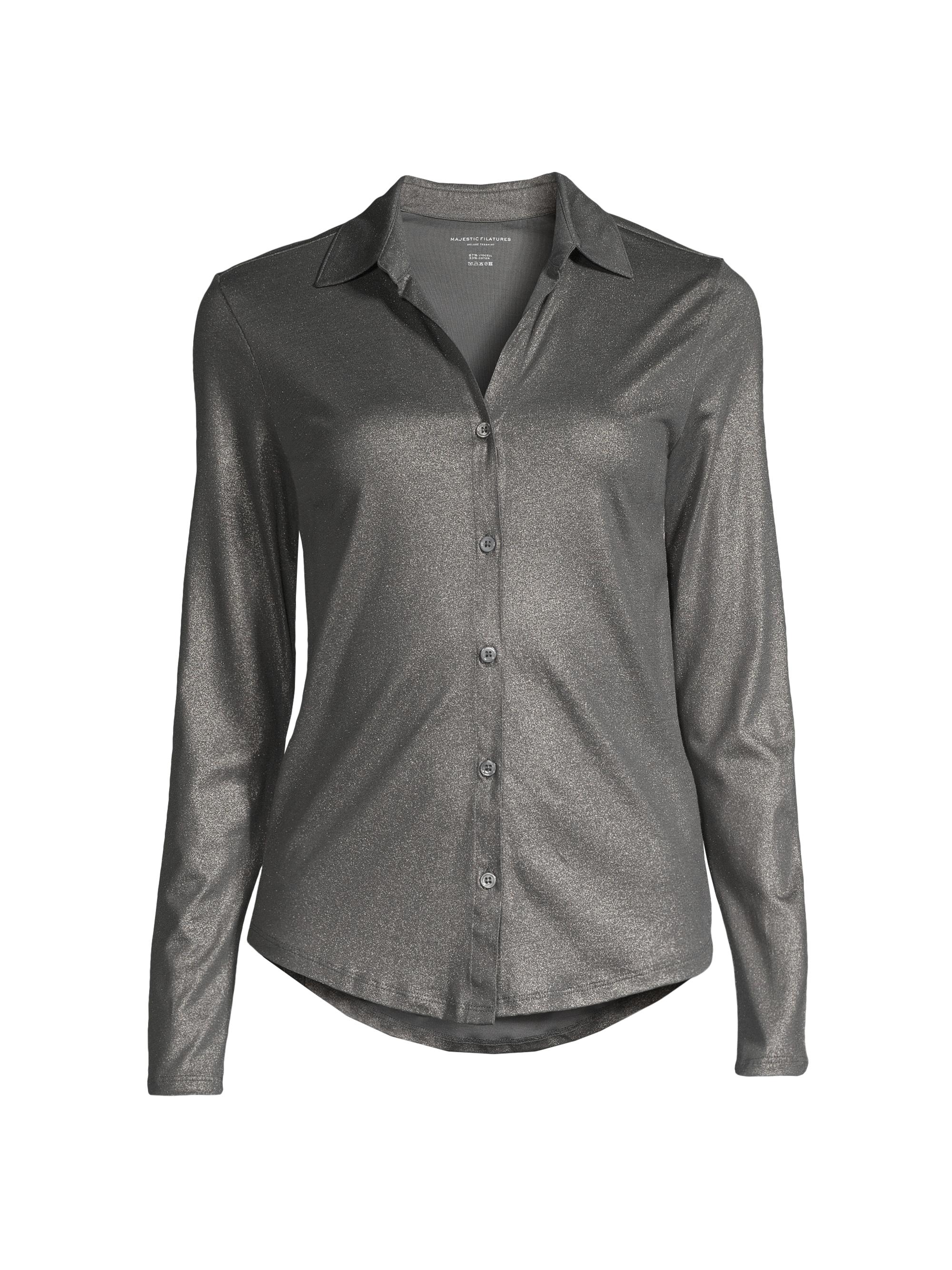 Majestic Filatures Women's Metallic Button-Front Shirt - Carbone