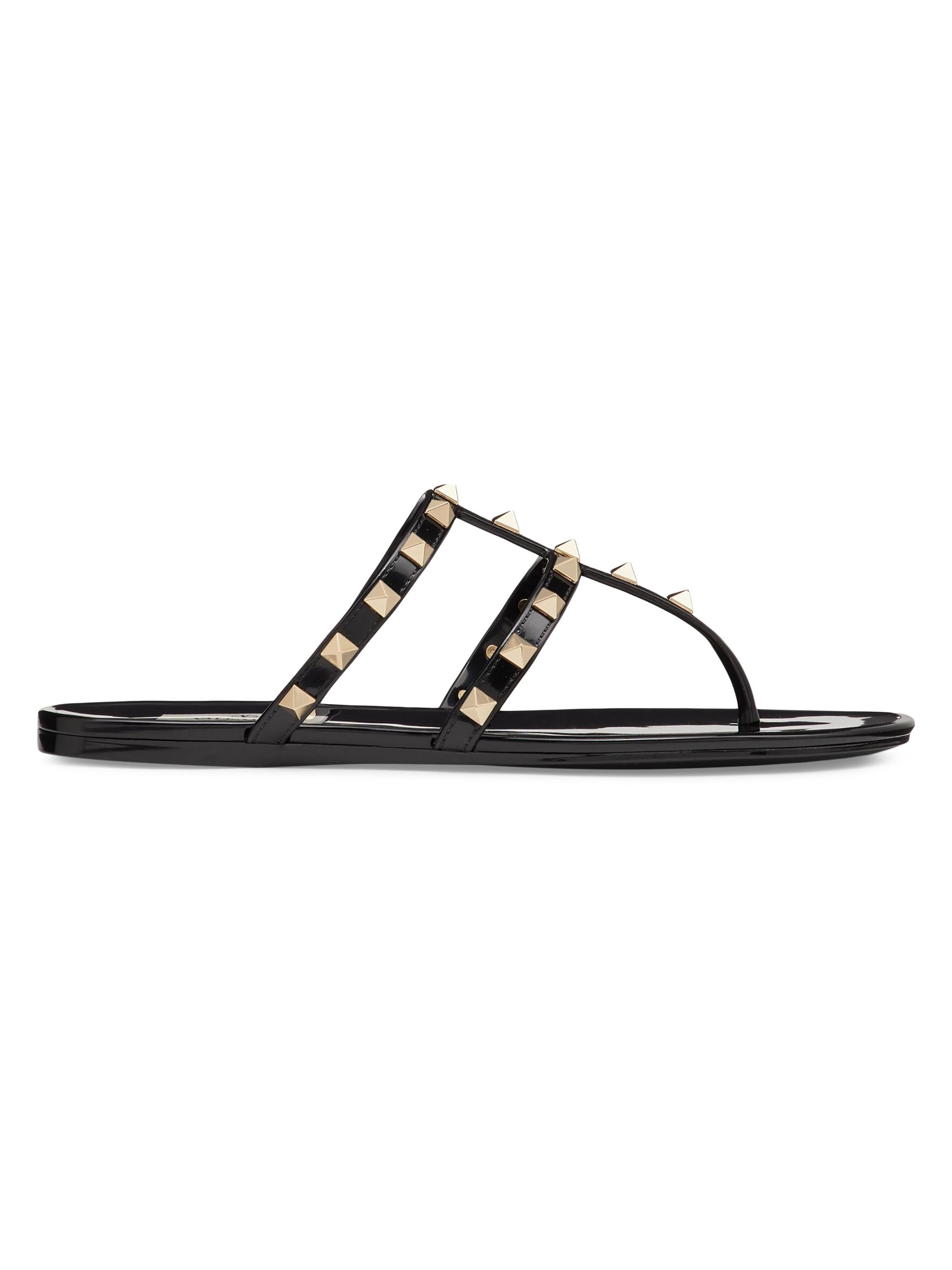 Valentino Garavani Women's Rockstud Flat Rubber Sandals - Black